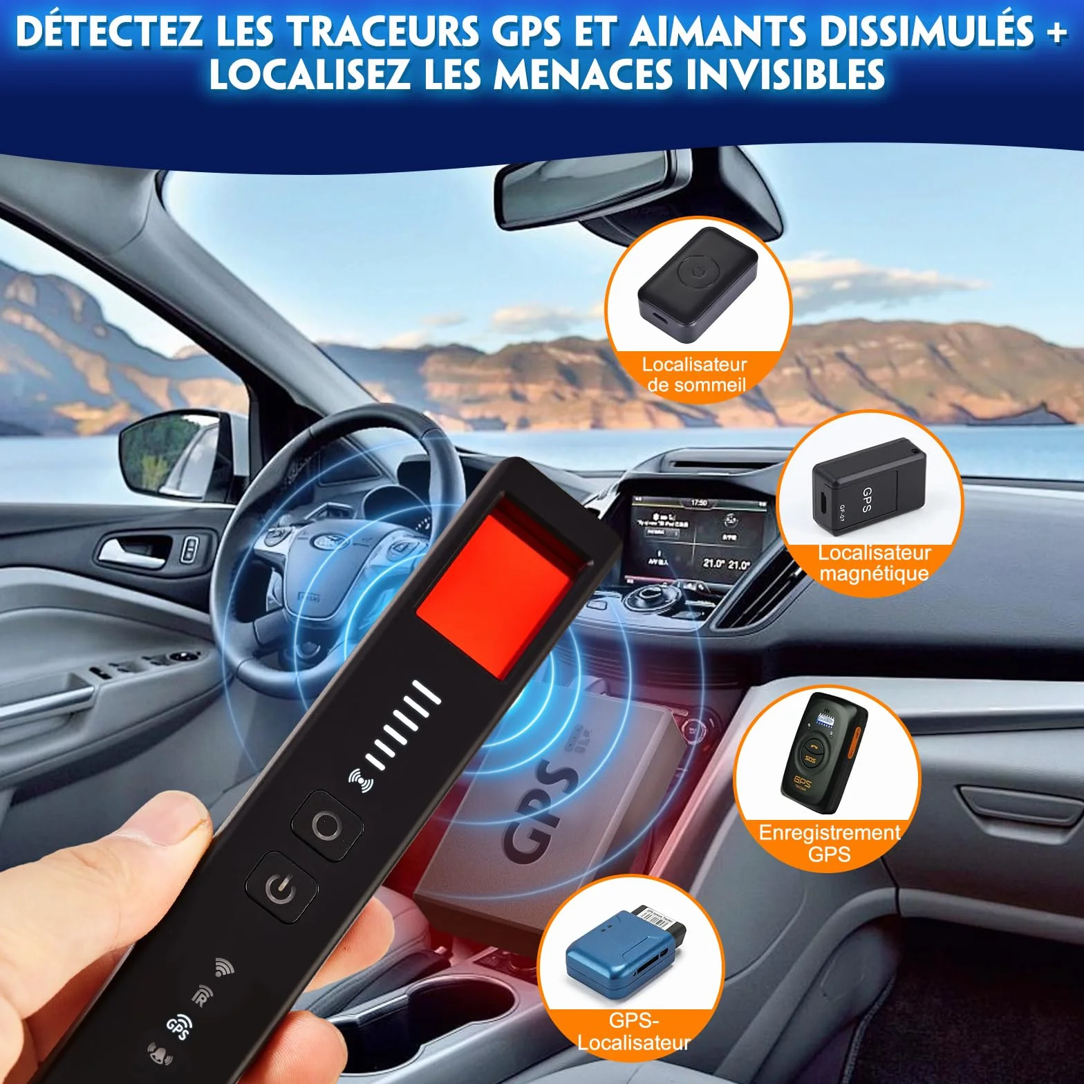 Détecteur de Caméra Cachée 5 en 1 – Détecteur de Micro Espion, Détecteur de Micros GPS, Détecteur RF sans Fil, 6 Niveaux de Sensibilité, Alarme de Sécurité pour Maison, Bureau, Hôtel