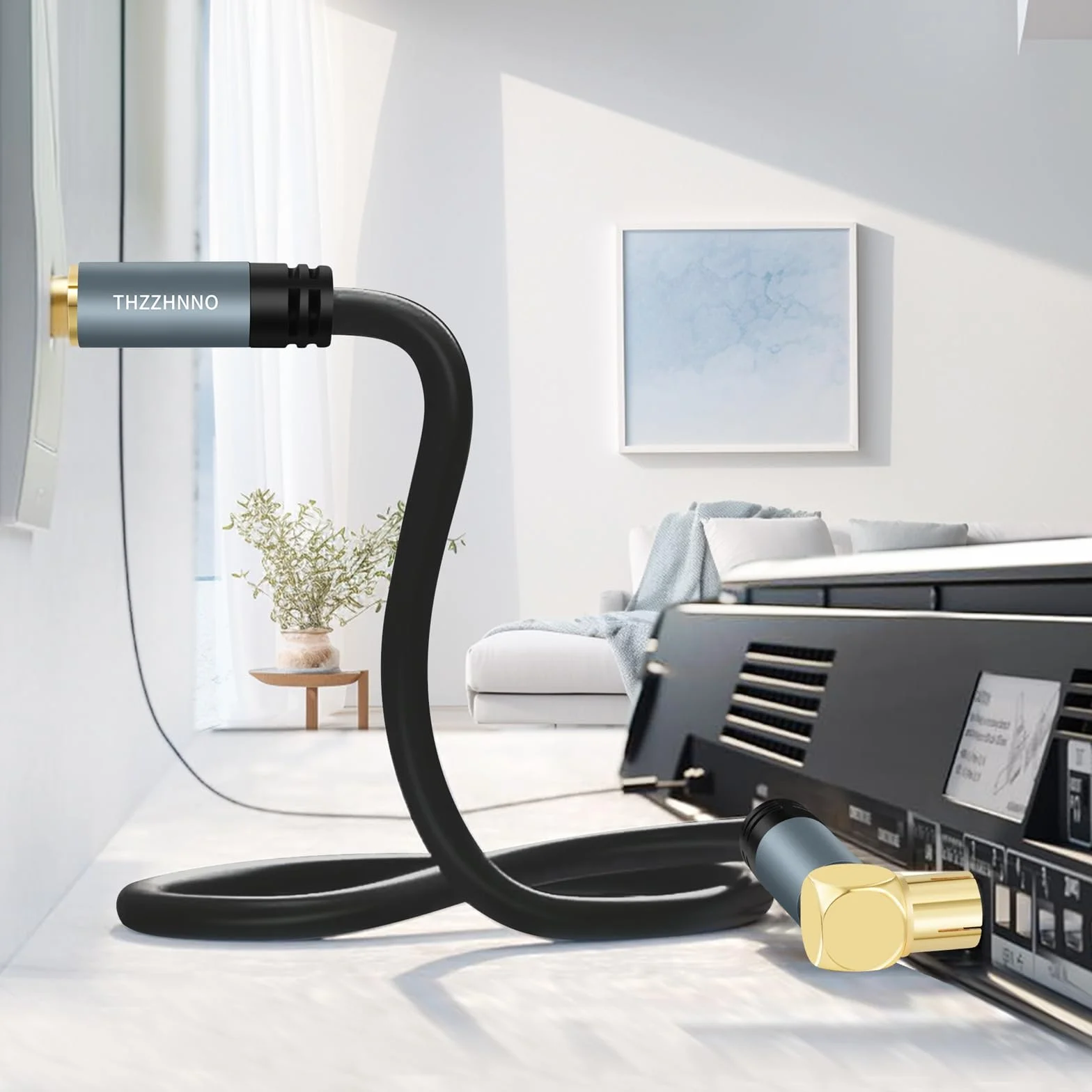 TV Antenne Angle Droit RG6 Coaxiaux Câble 3Mètres, Plaqué or 90 degrés Angle Femelle à Connecteur Mâle, Câble Coaxiaux pour HDTV, CATV, DVB - T2/C/S, Modem Câble, Radio, Récepteur Satellite