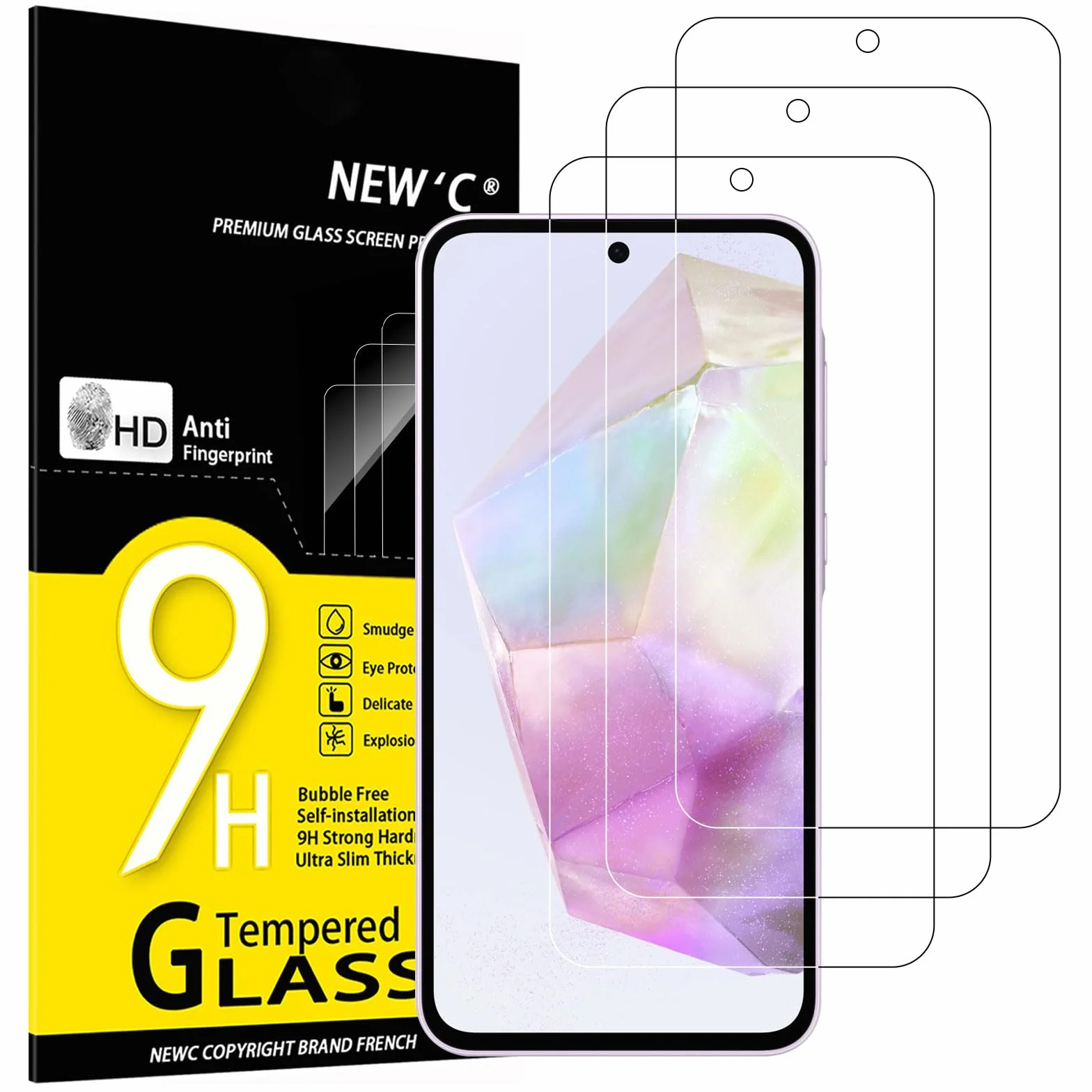 NEW'C Lot de 3, Verre Trempé pour Samsung Galaxy A56 5G / A36 5G Film en Protection écran efficace contre les Rayures - sans Bulles - Ultra Résistant (0,33mm HD Ultra Transparent) Dureté 9H Glass
