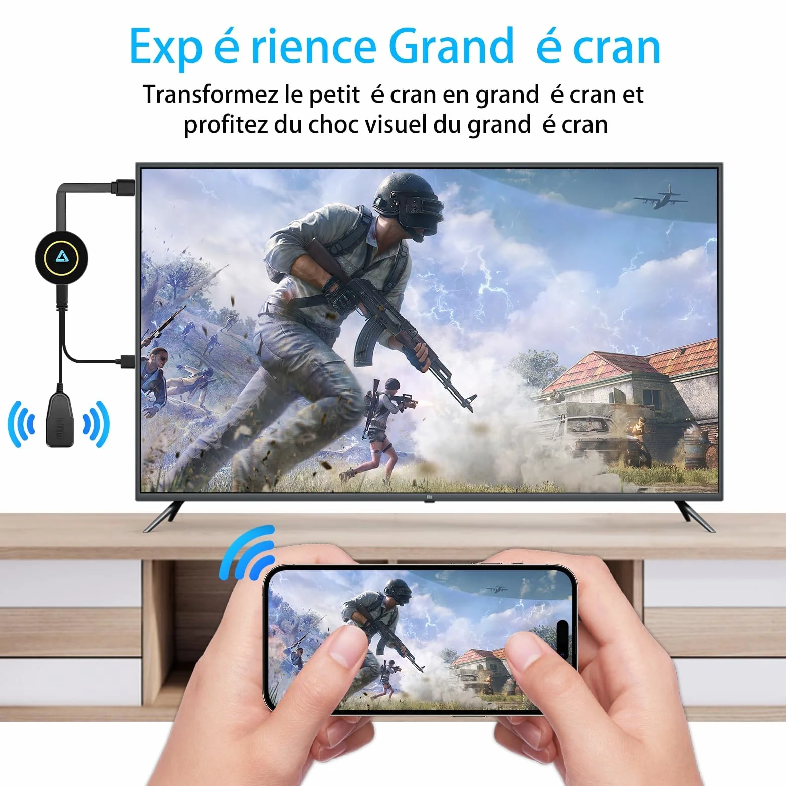 Clé HDMI sans Fil 4K Double Bande (2.4G/5GHz) - Plug & Play - Affichage de Votre Smartphone/pc sur Moniteur/projecteur - Compatible i*OS, Android, Windows, macOS (AirPlay, DLNA, Miracast)