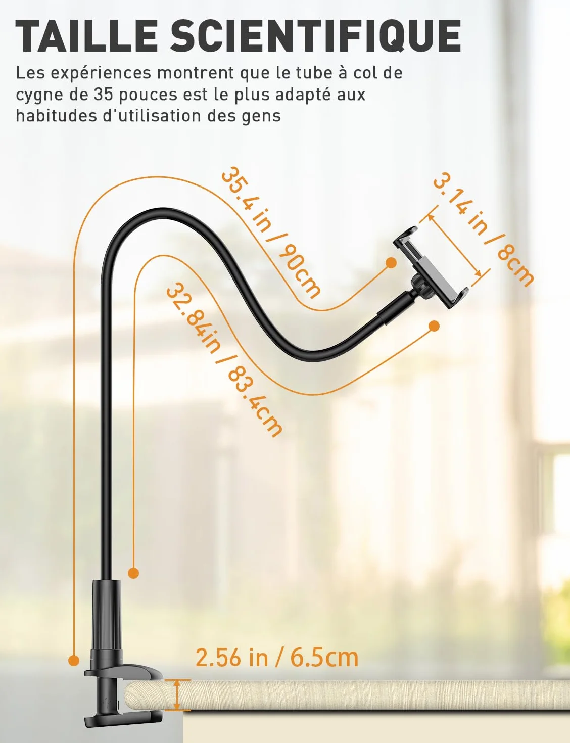 TRYONE Support de téléphone pour lit Flexible Long Bras réglable de en col de Cygne pour iPhone, Smartphone, Longueur Totale 90cm/35 Pouces