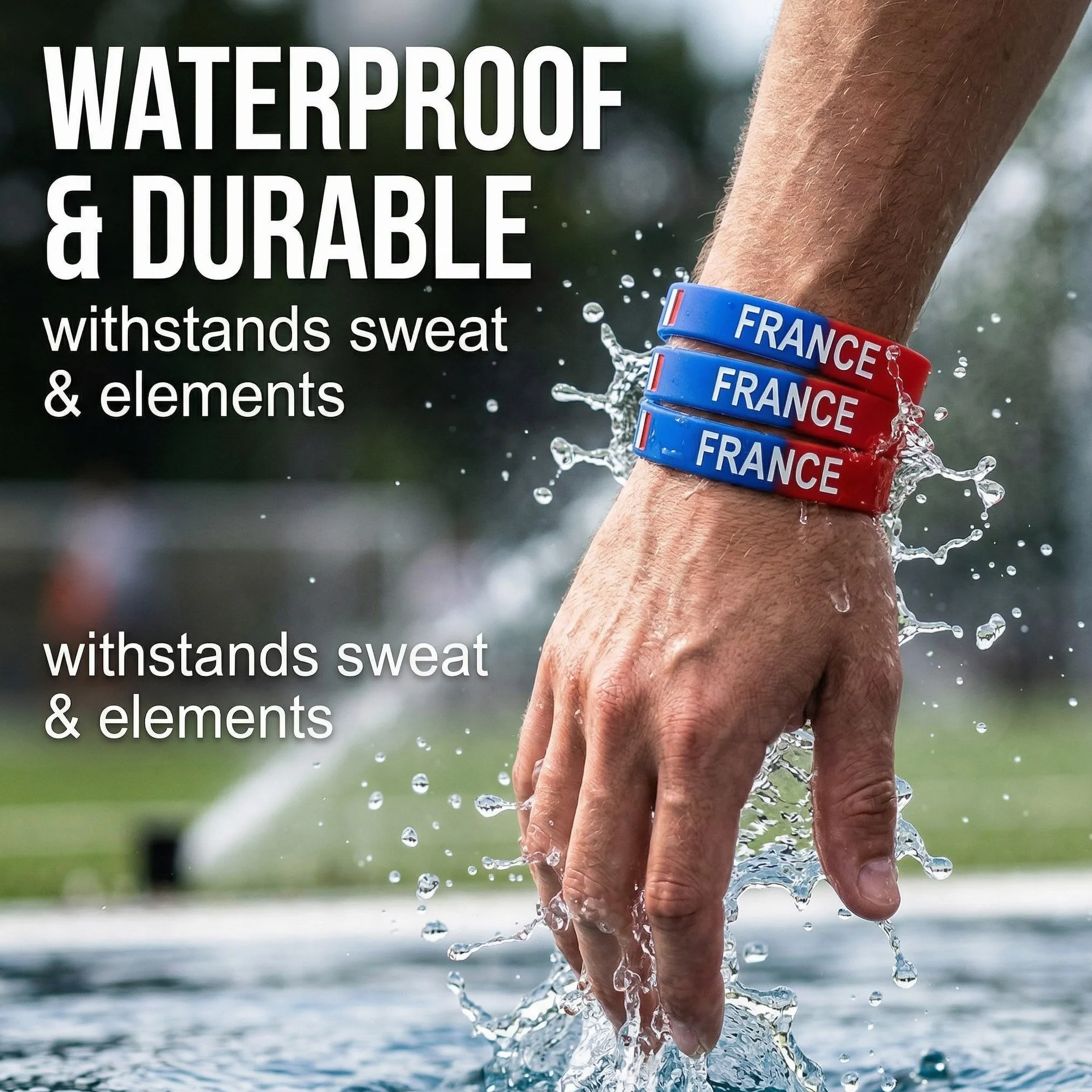 Lot de 3 Bracelets Silicone France - Accessoire Supporter Drapeau Français pour Football et Rugby - Kit Supporter Idéal