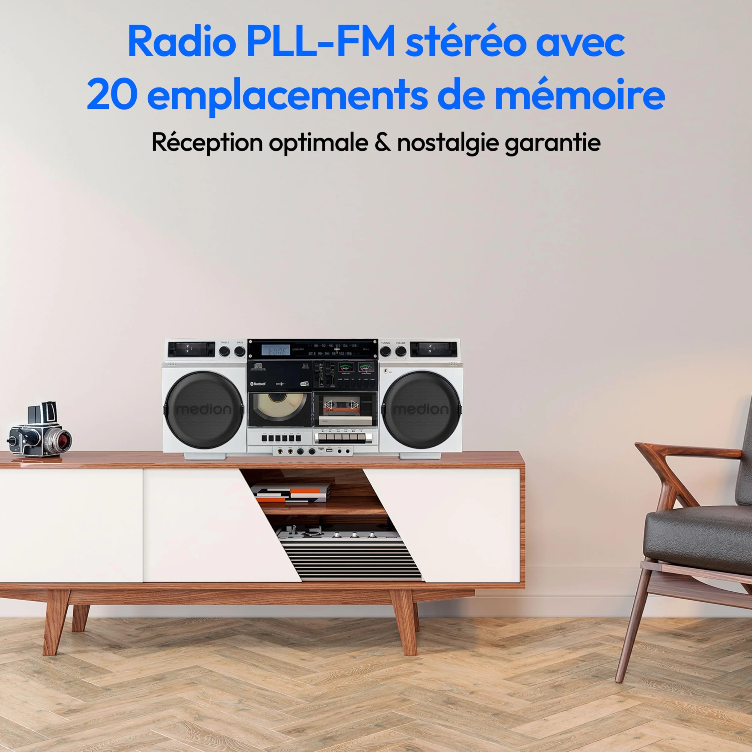 MEDION P66538 Enregistreur à cassettes Ghettoblaster rétro lecteur CD USB SD radio DAB+ Bluetooth platine cassette