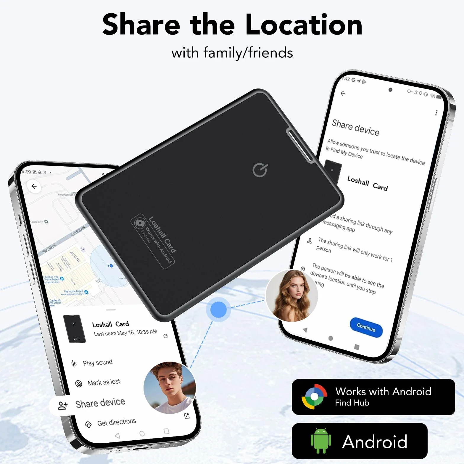 2026 Nouveau (Uniquement Android) Bluetooth Wallet Smart Tracker Card Lot de 2 Fin 1.6mm, 5 Ans Batterie, IP68 Imperméable, Fonctionne avec l'app Google Localiser,pour Portefeuille/Valise/Bagage, Noir