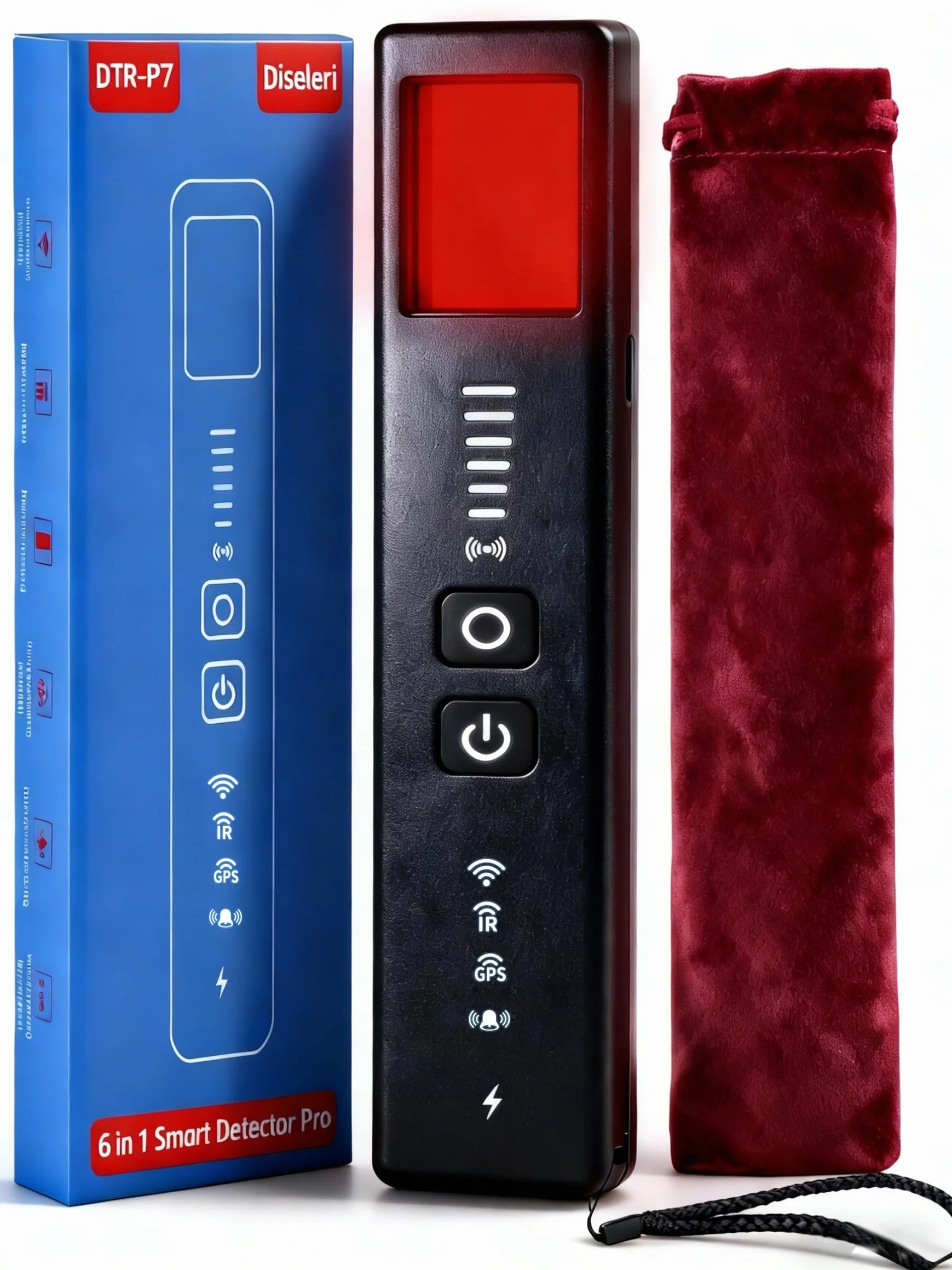 Détecteur de Caméra Cachée 5 en 1 – Détecteur de Micro Espion, Détecteur de Micros GPS, Détecteur RF sans Fil, 6 Niveaux de Sensibilité, Alarme de Sécurité pour Maison, Bureau, Hôtel