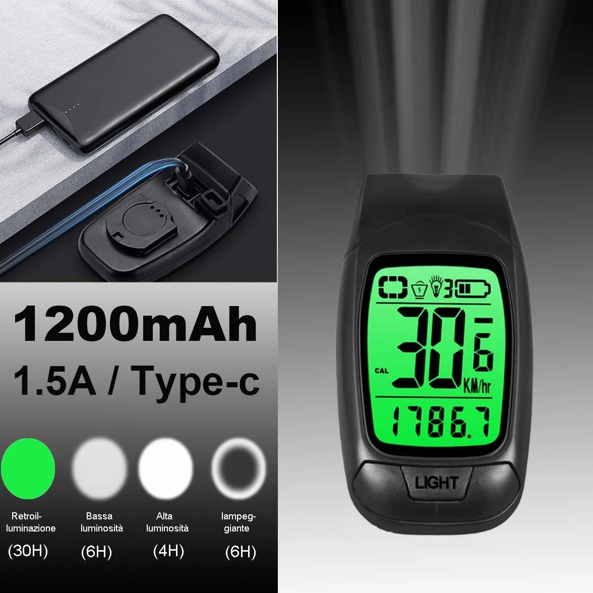Compteur Velo sans Fil IPX5, Sonnette Rechargeable 4 Modes, Ensemble 3 en 1