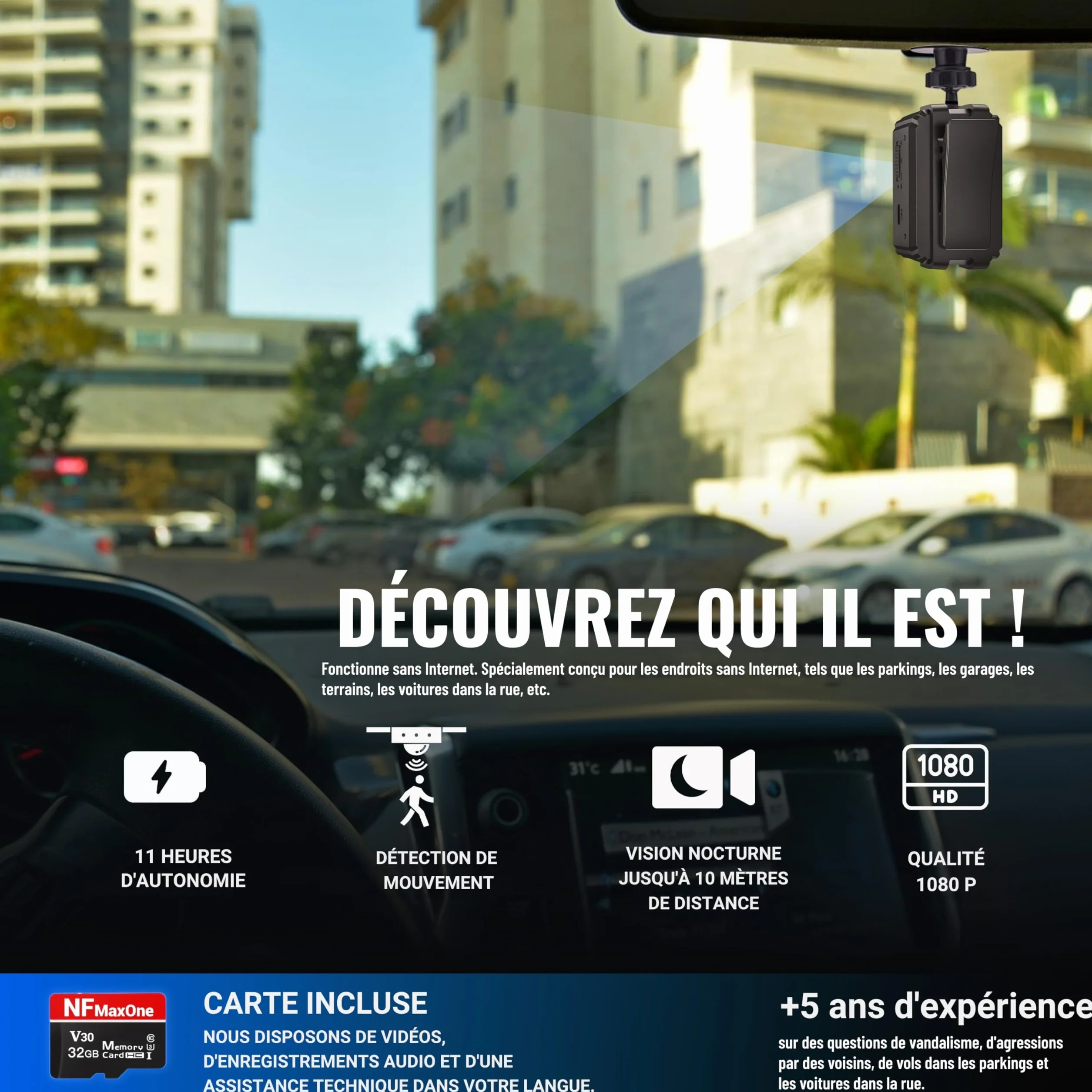 Mini Camera Espion sans WiFi – Camera de Surveillance sans Internet, Detecteur de Mouvement, Longue autonomie, Camera sans WiFi Voiture,Camera Espion Discrete, Invisible, MicroSD 32Gb, Camera Voiture