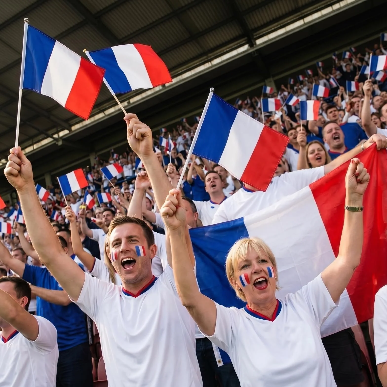 Petits Drapeaux à Main France Lot de 10, 14 x 21 cm, Drapeaux en Polyester avec Bâton pour Football Fan Zone