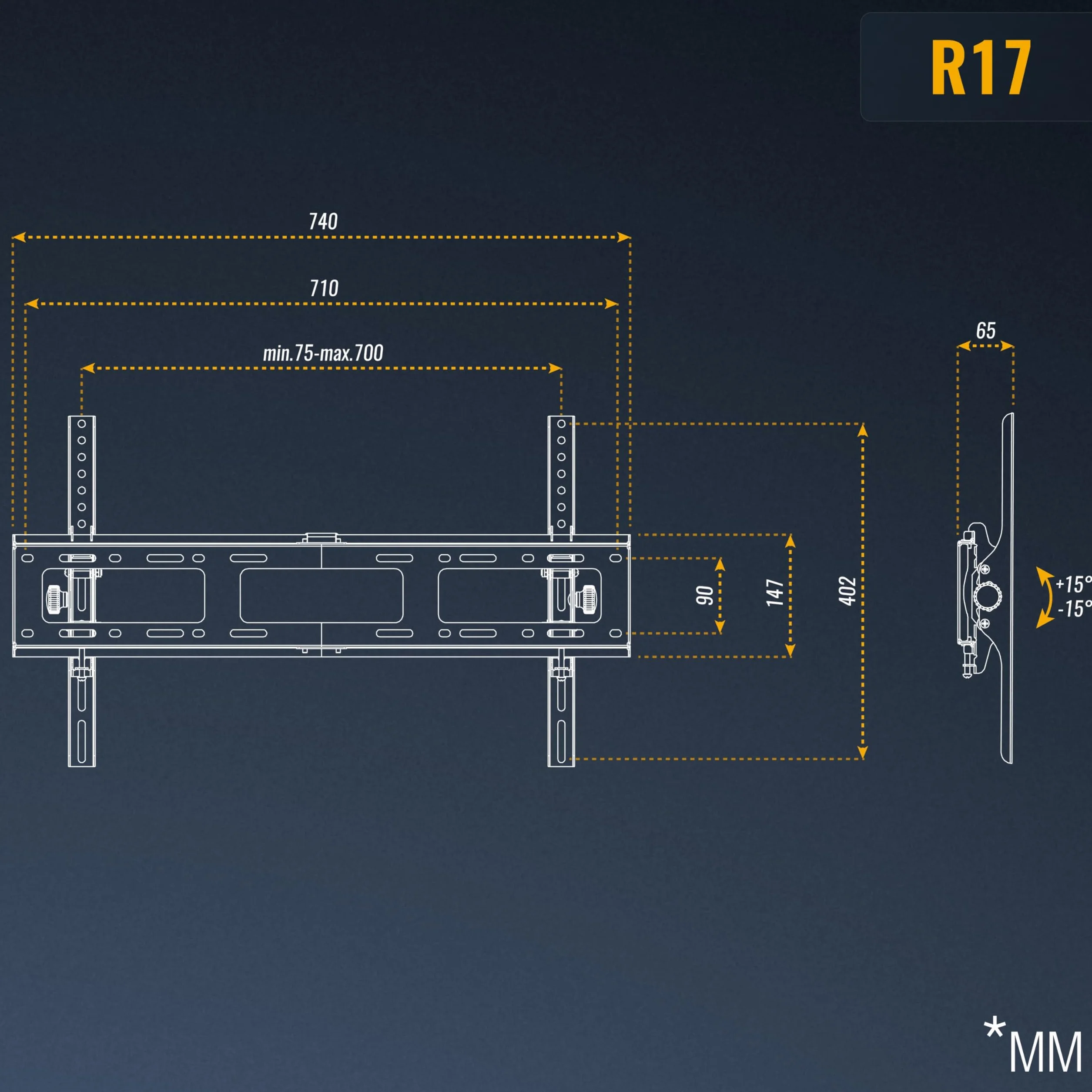 RICOO R17 Support Mural TV 40 à 100 Pouces 42 43 48 50 55 58 60 65 70 75 77 83 85 98 Pouces Max VESA 600x400 Inclinable Universel Fixation Murale TV QLED OLED LED LCD