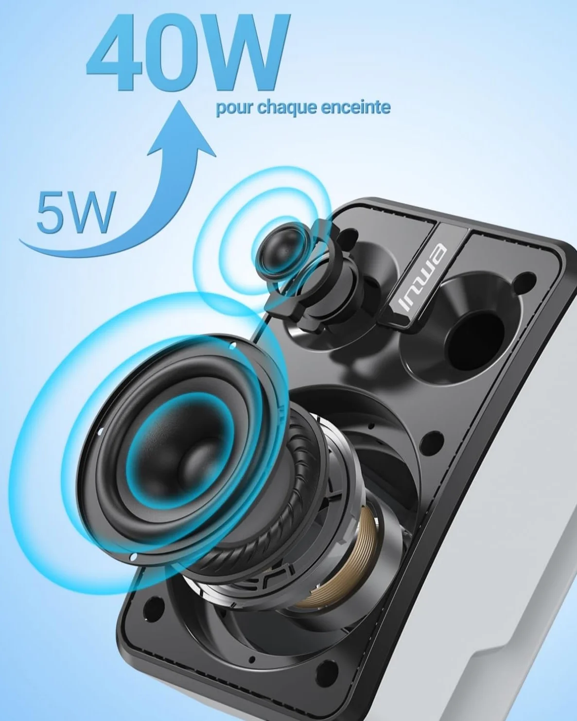 Inwa Enceintes Extérieures Bluetooth, Système Audio Sans Fil pour Intérieur et Extérieur, IPX5 Waterproof, 400W (lot de 2, Nouveau nom Bluetooth 2025 « Sync Speaker », Adaptateur&Télécommande, RMS40W)