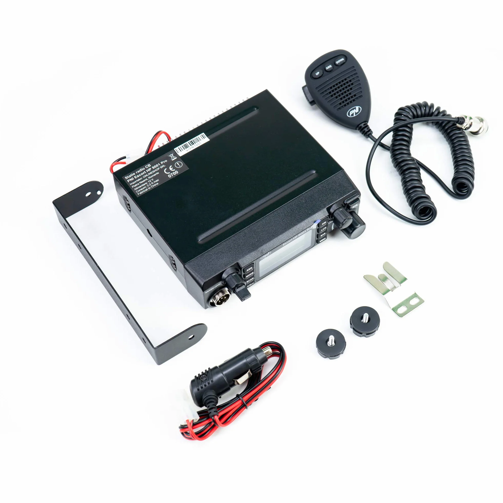 PNI Paquet Radio CB Escort HP 9001 Pro ASQ réglable, AM-FM, 12V, 4W + Antenne CB ML70 26-30MHz, 200W, 70cm, Aimant 145 mm Inclus