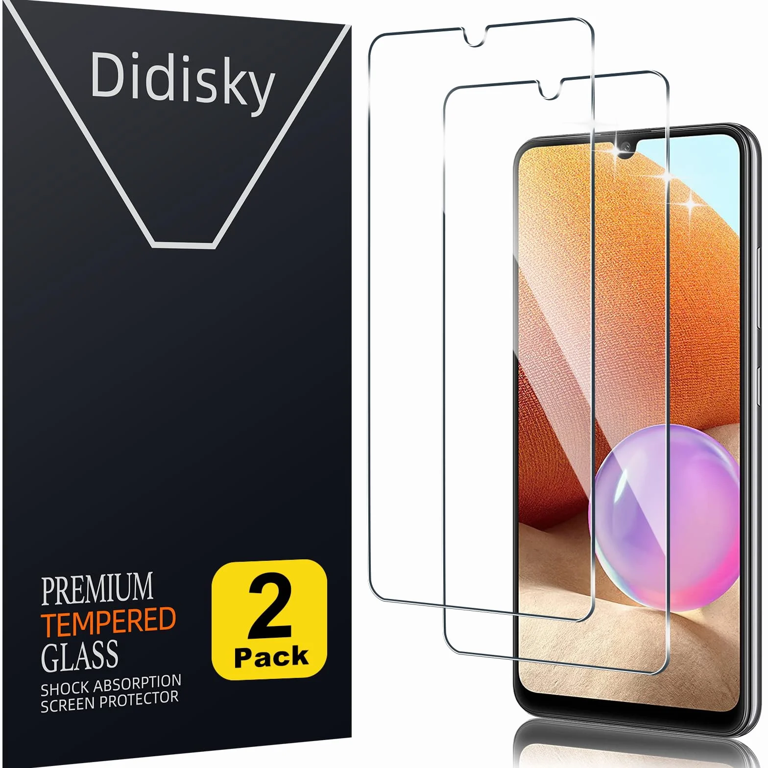 Didisky Lot de 2 Protecteur Verre Trempé pour Samsung Galaxy A32 4G, Film Protection écran, dureté 9H, Pas de Bulles, Haute définition