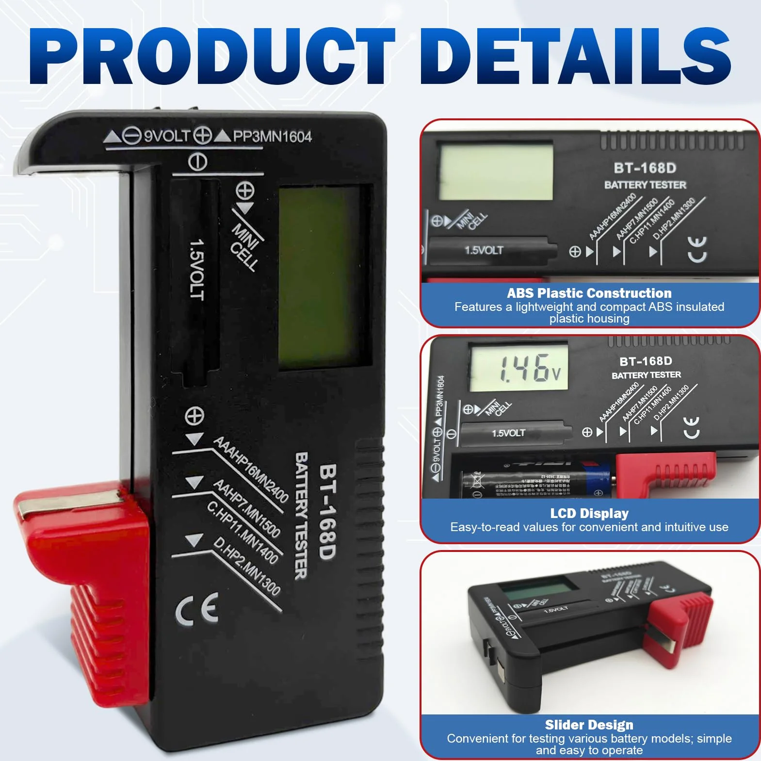 Testeur de batterie numérique,Testeur de Piles Universel,contrôleur de batterie pour AA AAA C D 9V 1.5V Batteries