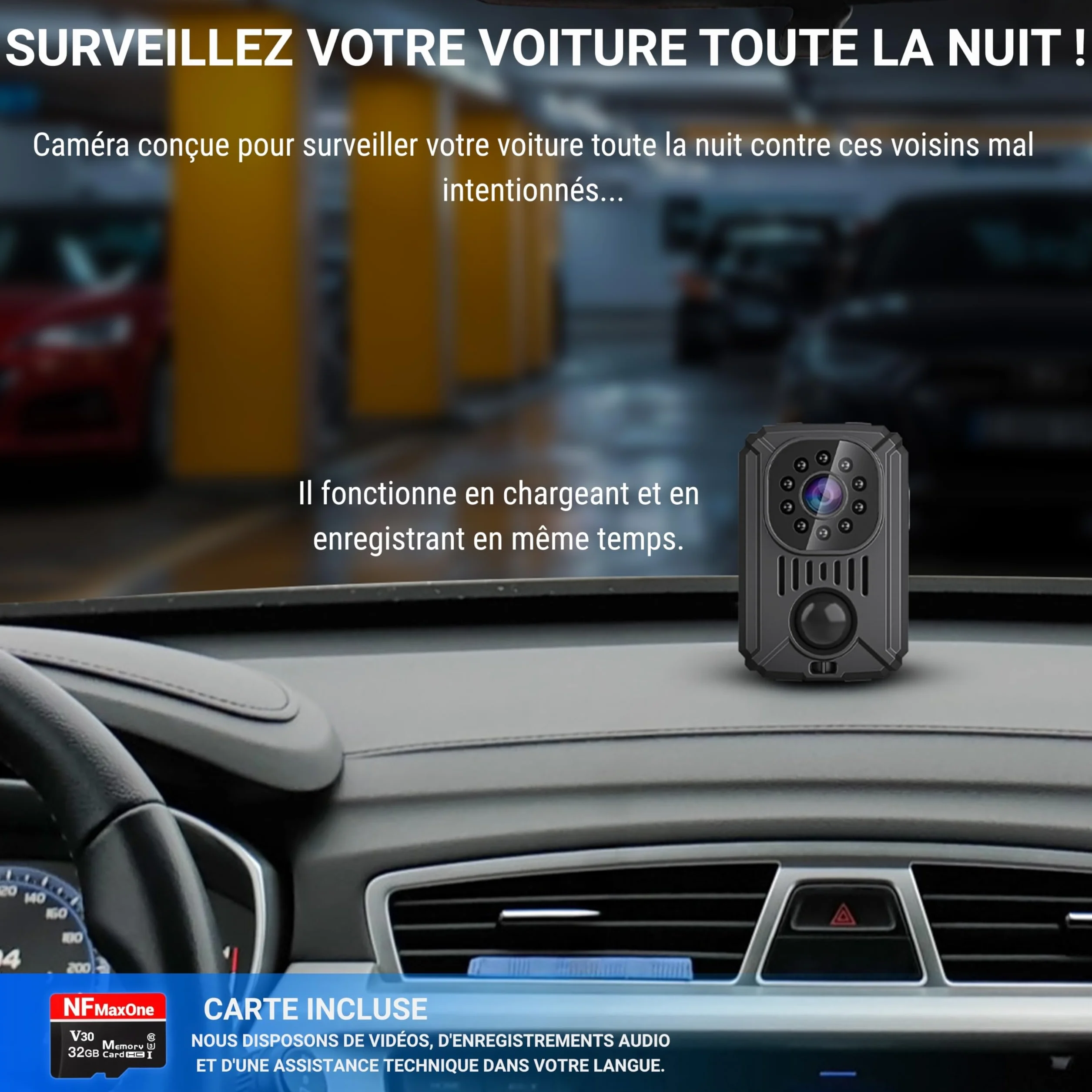 Mini Camera Espion sans WiFi – Camera de Surveillance sans Internet, Detecteur de Mouvement, Longue autonomie, Camera sans WiFi Voiture,Camera Espion Discrete, Invisible, MicroSD 32Gb, Camera Voiture