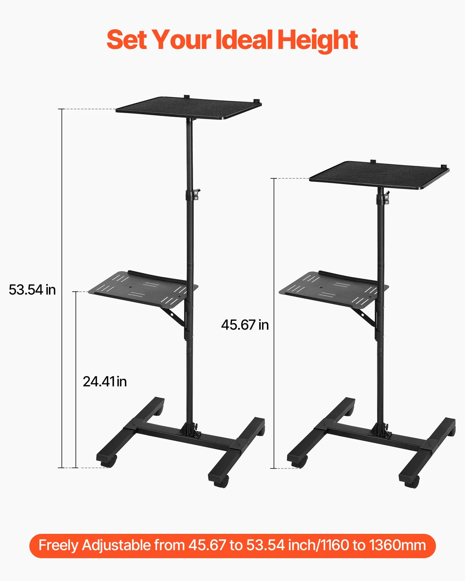 VEVOR Support de projecteur avec roulettes, hauteur réglable 86-136 cm, 2 plateaux, pour cinéma plein air