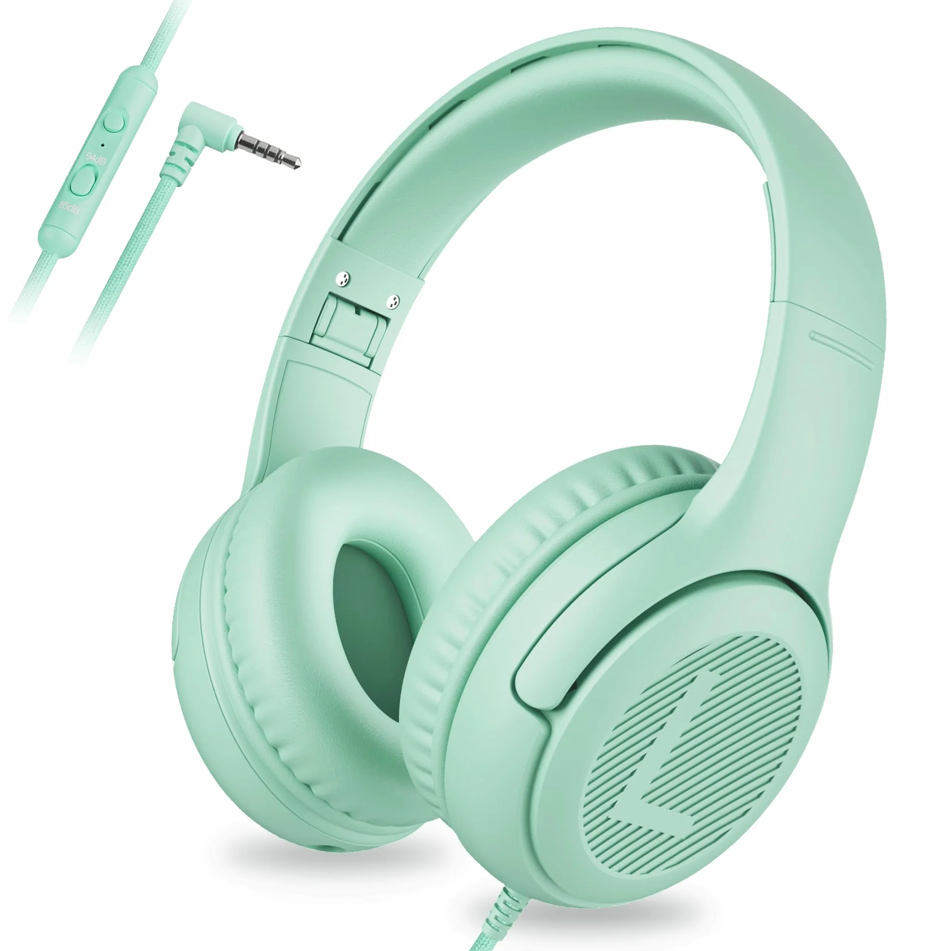 awatrue Casque Audio Enfant, Casque Enfant Filaire avec Volume Limité 85/94db, Fil 3.5 Mm, Pliable, Partager l’Audio, Micro Integré pour Ipad/Voyage/Tablette/Téléphone, Vert