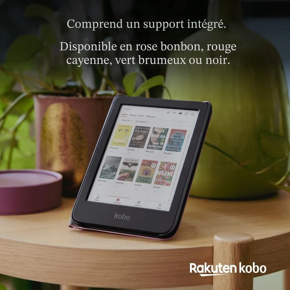 Étui SleepCover pour Kobo Clara Colour/BW 6" | Housse Noir avec Veille/Réveil | Support 2 Positions | Cuir Végan | Compatible Kobo Clara Colour et Clara BW