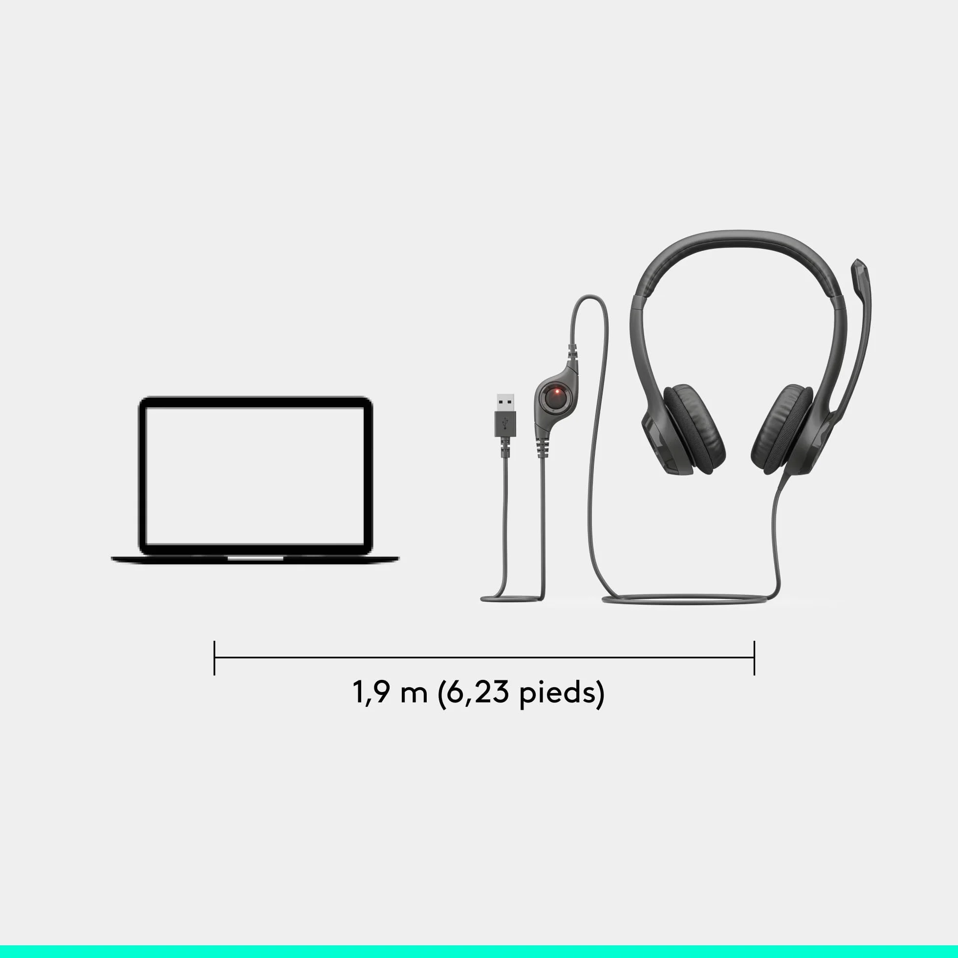 Logitech H390 Casque Filaire pour PC/Ordinateur Portable, Casque Stéréo avec Microphone Antibruit, USB-A, Commandes en Ligne, Compatible avec Chromebook - Noir