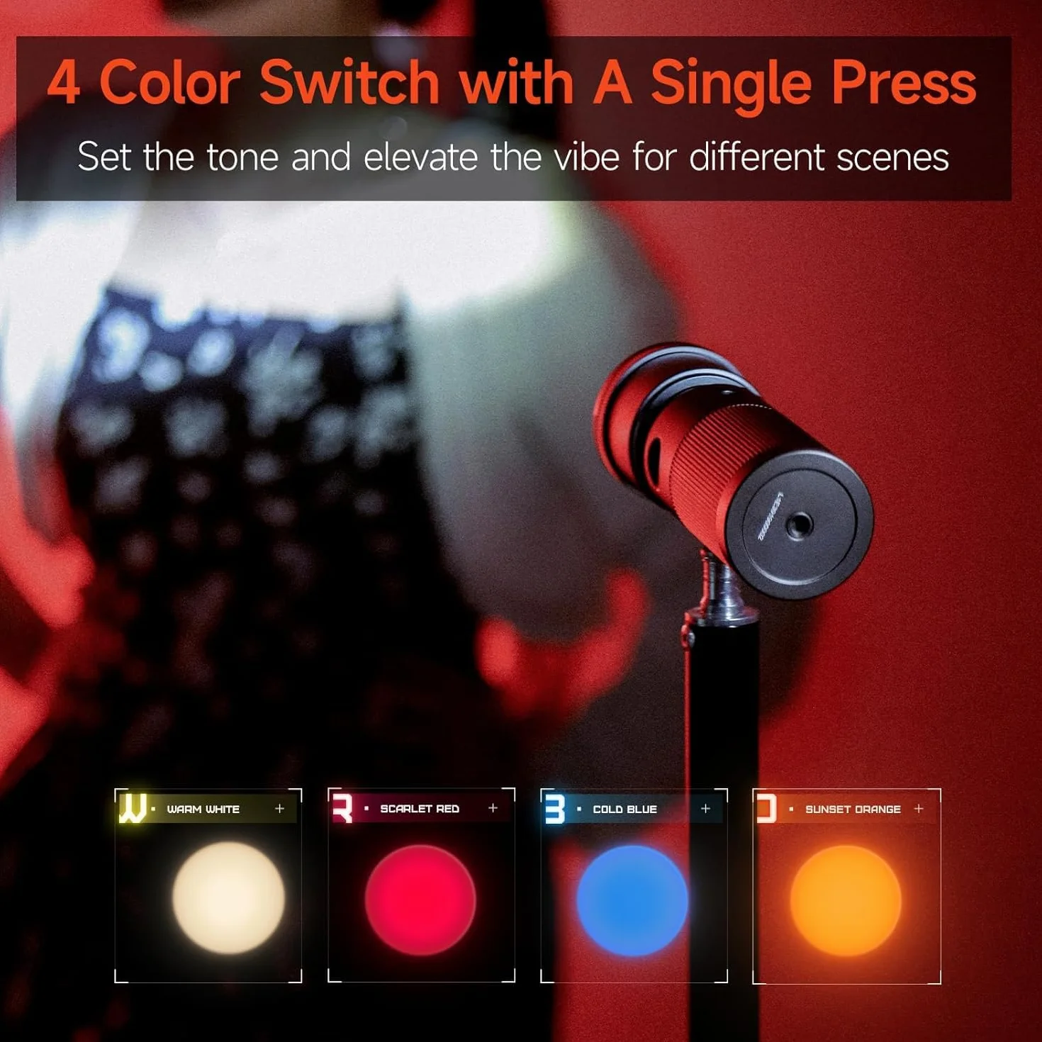 PHOTOOLEX Lampe Torche LED Portable 4 Couleurs pour Photographie, 8400mAh Lumière Ambiante à Motifs en Alliage d'Aluminium, Torche-Photo-Lampe Lumière-Photographe avec 20 GOBO Filtres