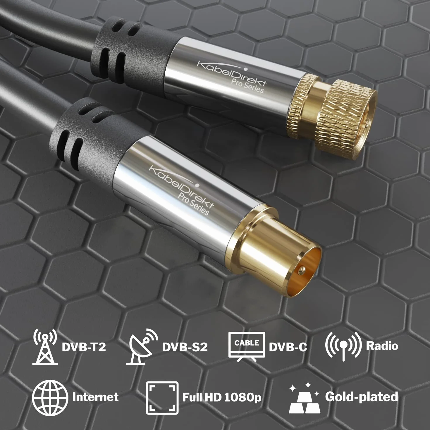 KabelDirekt – 7,5m Câble HDTV SAT/TV (75 ohms, connecteur F > connecteur coaxial, câble coaxial, TV, HDTV, radio, DVB-T2, DVB-C, DVB-S)