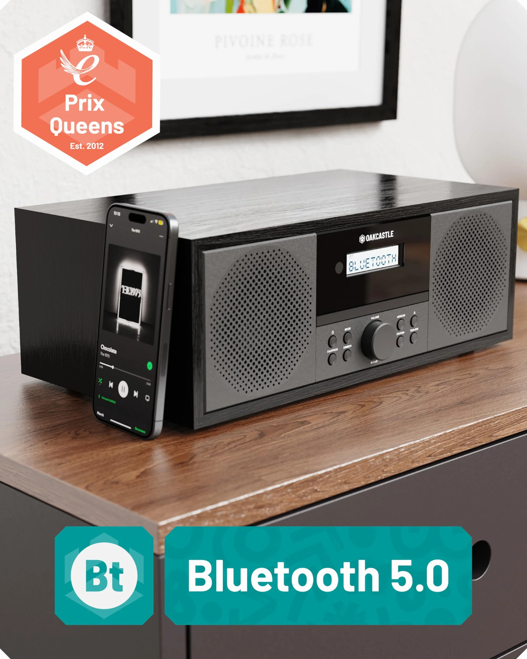 OAKCASTLE DAB500 Radio Dab+ Bluetooth Lecteur CD Système stéréo 60W pour Maison