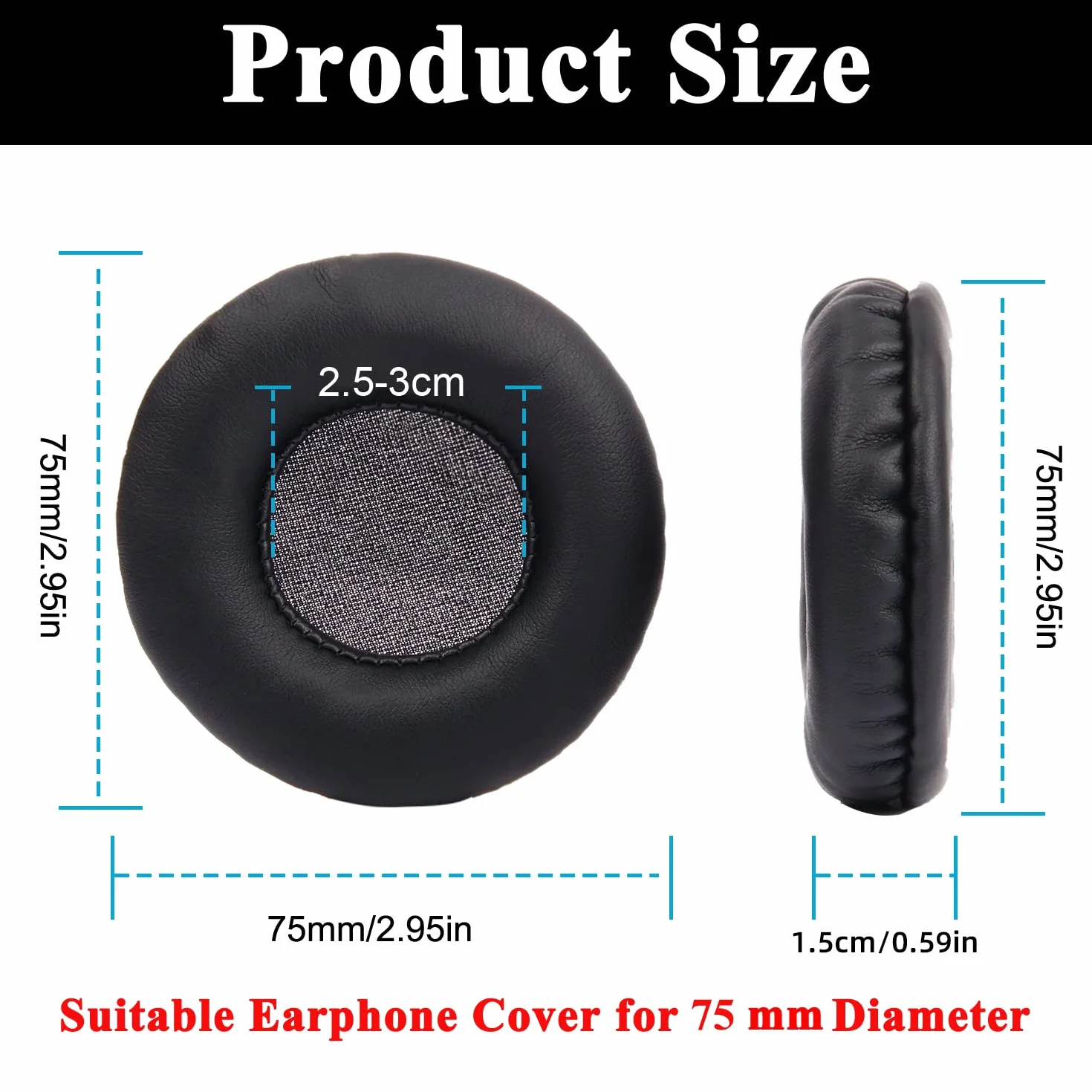 Coussinets de Remplacement 75mm pour Casques Sony, Philips, ATH - Noir