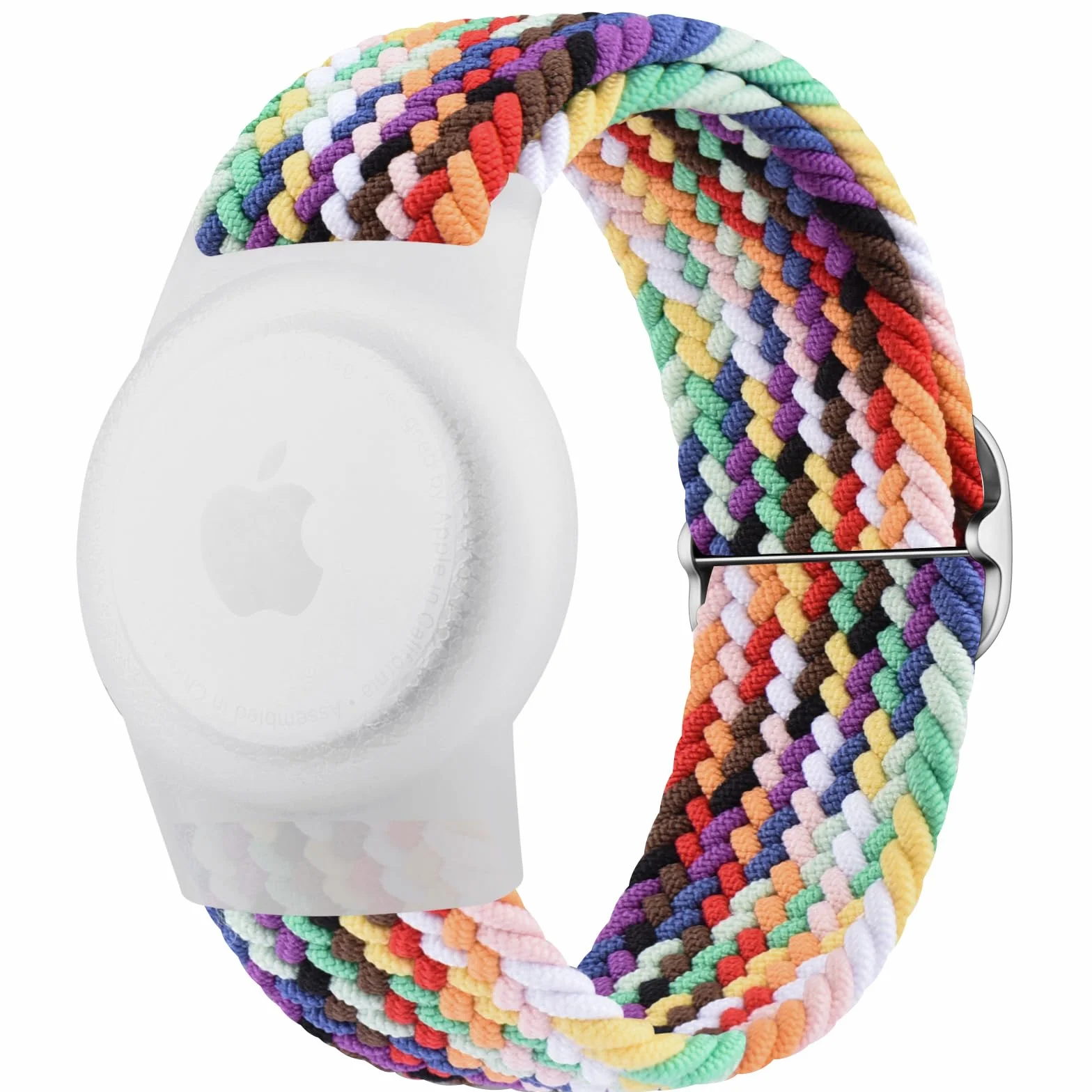 Vancle Bracelet Airtag Enfants, élastique Bracelet de Rechange, Coque Résistant aux Rayures, Facile à Porter, Couverture de Protection en Nylon Tressée pour Enfants et âgés, Arc Ciel