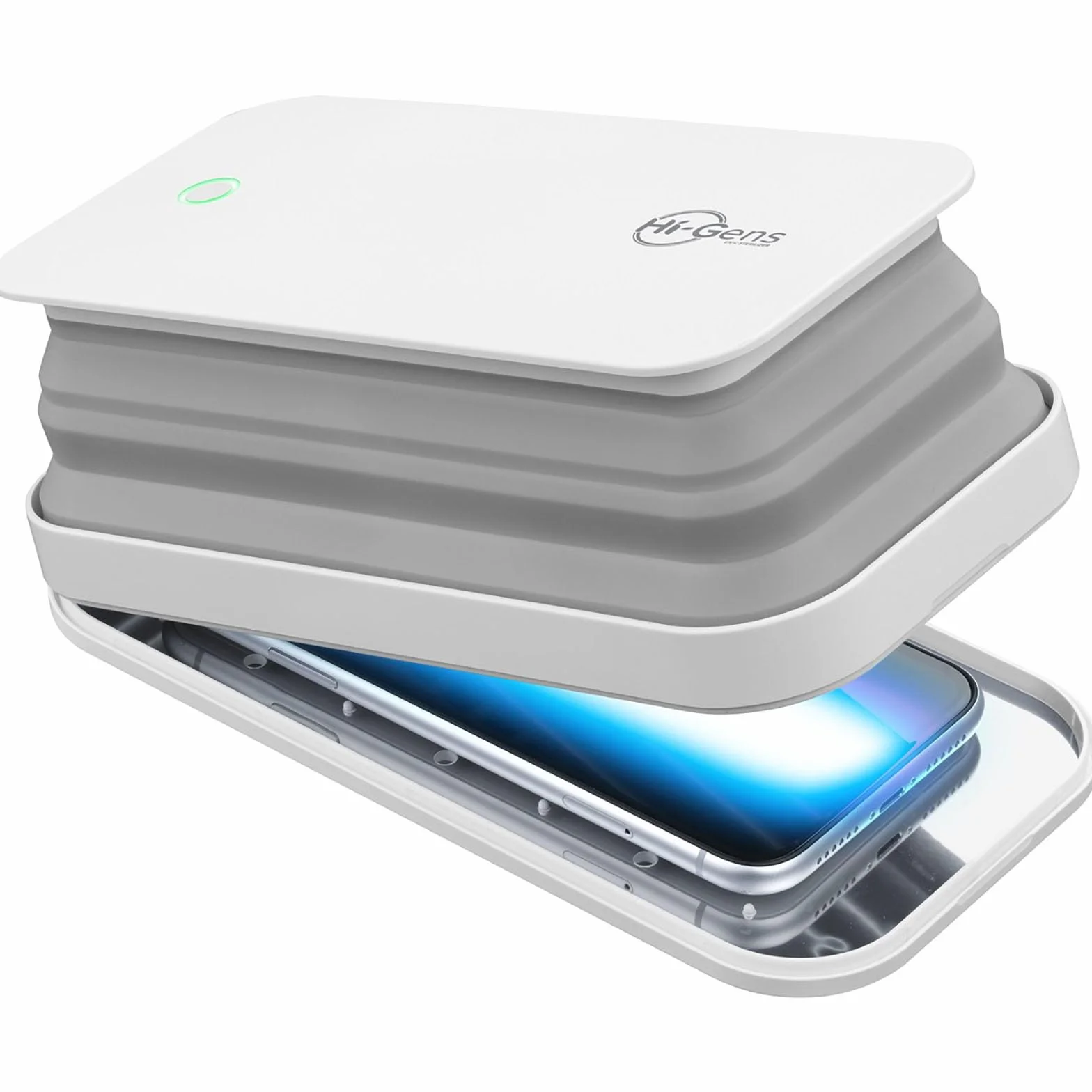 Cellularline | UVCSTERILIZERW | Hi-Gens, stérilisateur à lumière LED pour la stérilisation du Smartphone, avec émission de lumière Ultra-traviolette (UV-C), stérilisant 99,9% des bactéries.