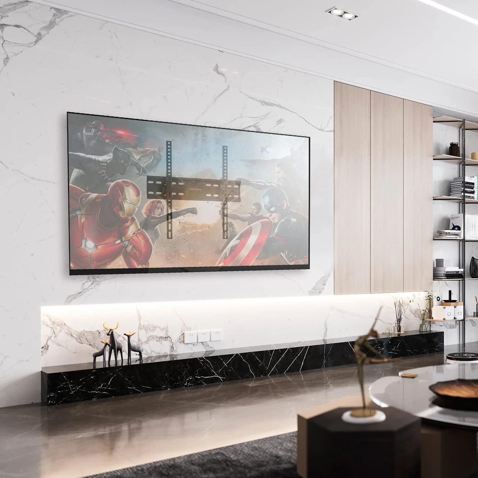 GRIFEMA Support Mural TV 26-65 Pouces - Fixation Murale TV Peut Contenir Jusqu'à 50KG, Accroche Television Mural Inclinable (± 15°) et Étend, Support Vesa 400x400mm Universel pour TV Plat / Incurvé