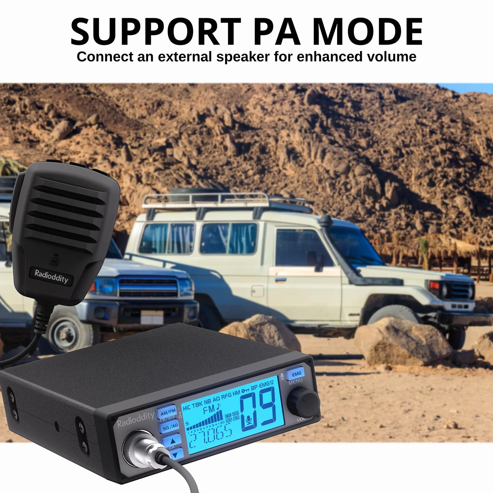 Radioddity CB-500 Radio CB Portable Émetteur-récepteur 4W AM FM avec Réduction du Bruit, Canal d'urgence 9/19, Micro Portatif