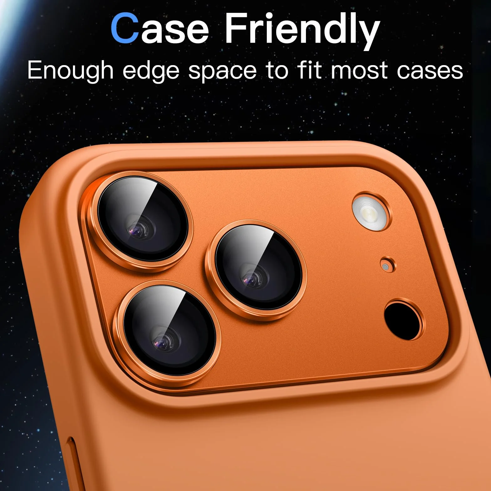 JETech Protecteur d'Objectif de Caméra pour iPhone 17 Pro Max 6,9 Pouces, Couverture Complète en Verre Trempé 9H Anneau, Plaque Métallique Mat, Compatible avec la Coque, Lot de 1 (Orange)