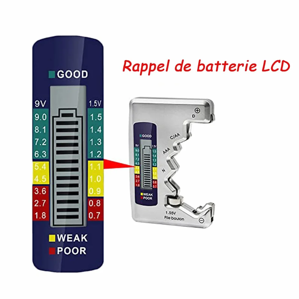 Mesee Universel Testeur de Piles Numérique Digital - Vérificateur de Batterie Portable pour AA AAA C D N 9V 1.5V Piles Bouton