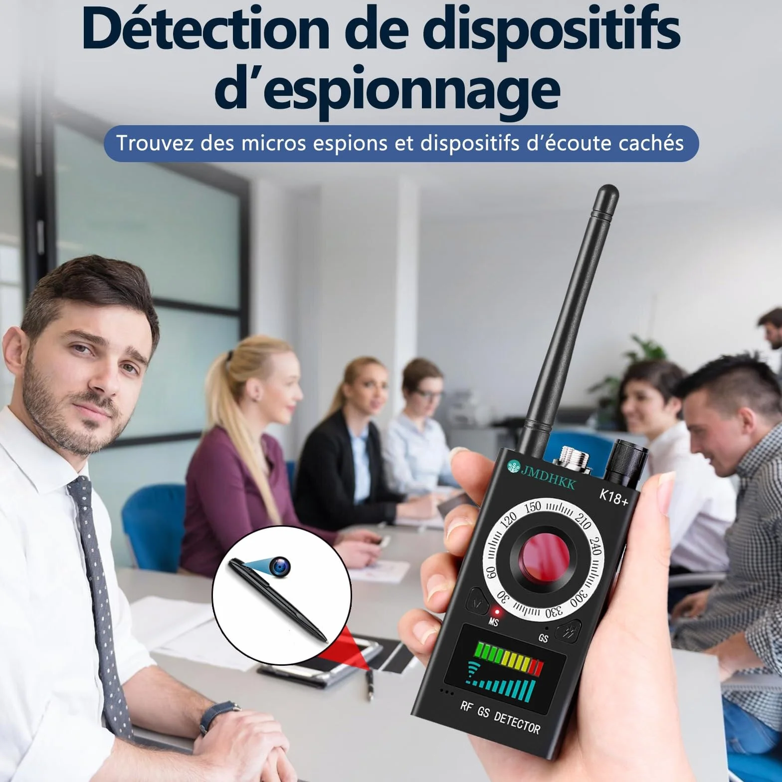 JMDHKK K18+ Détecteur de Signaux RF avec Détection Magnétique et Optique des Lentilles – Appareil de Protection de la Vie Privée pour Maison, Bureau, Hôtel et Voyage (Noir)