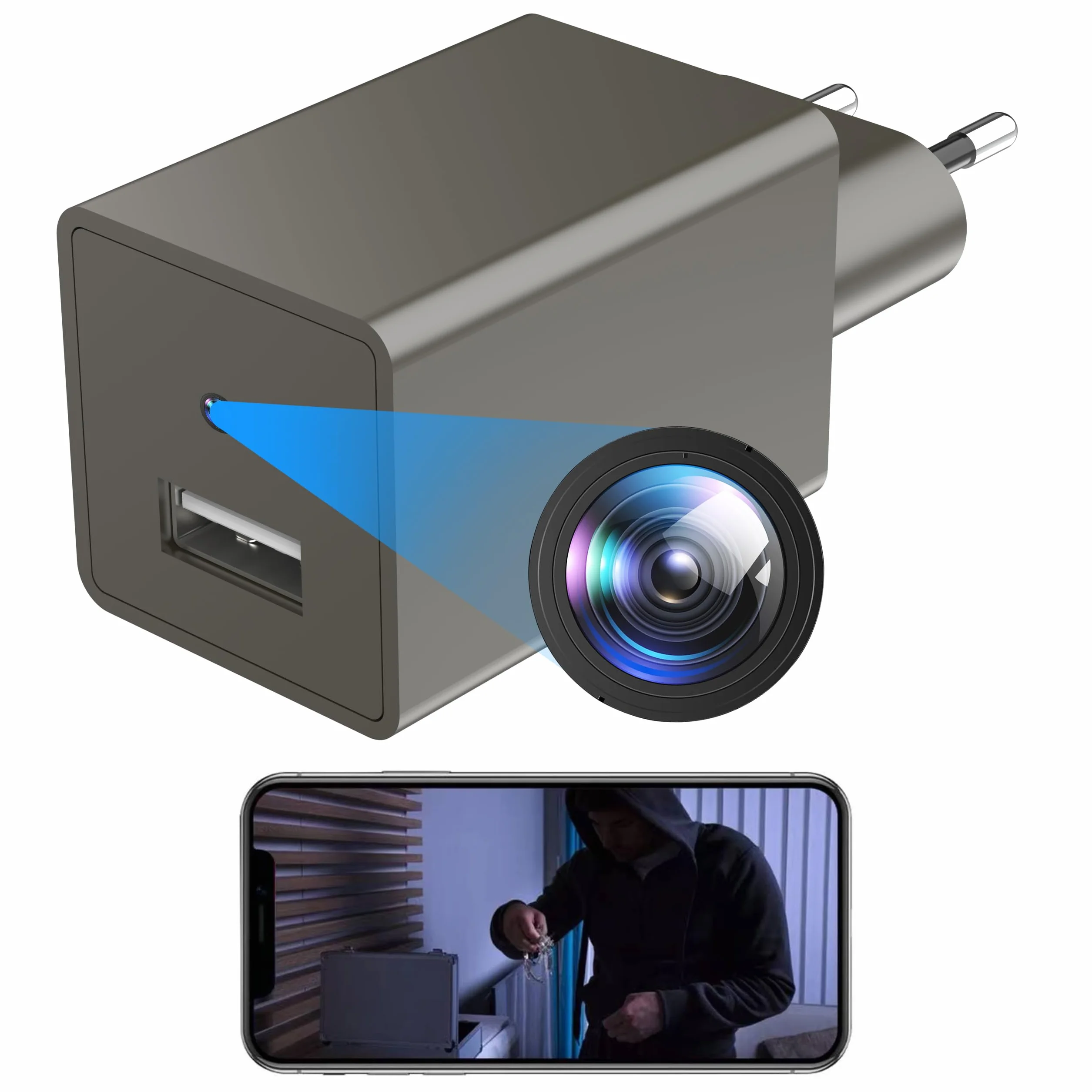Caméra Espion WiFi 1080P Mini Caméra Surveillance Discrète Détecteur Mouvement (Olive)
