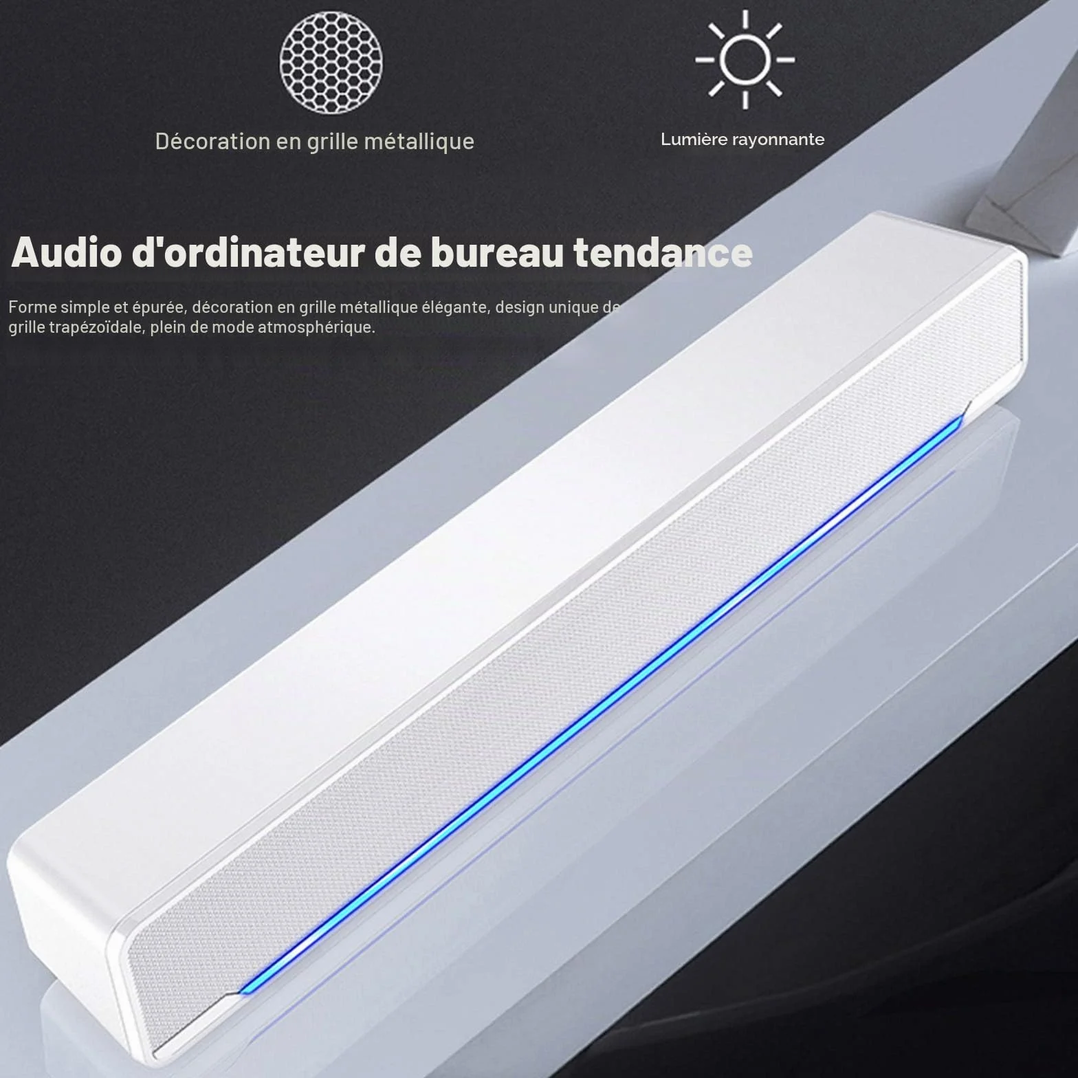 Barre de Son avec Subwoofer, Haut-Parleur Stéréo Filaire, Entrée USB/3.5mm pour PC Smartphone
