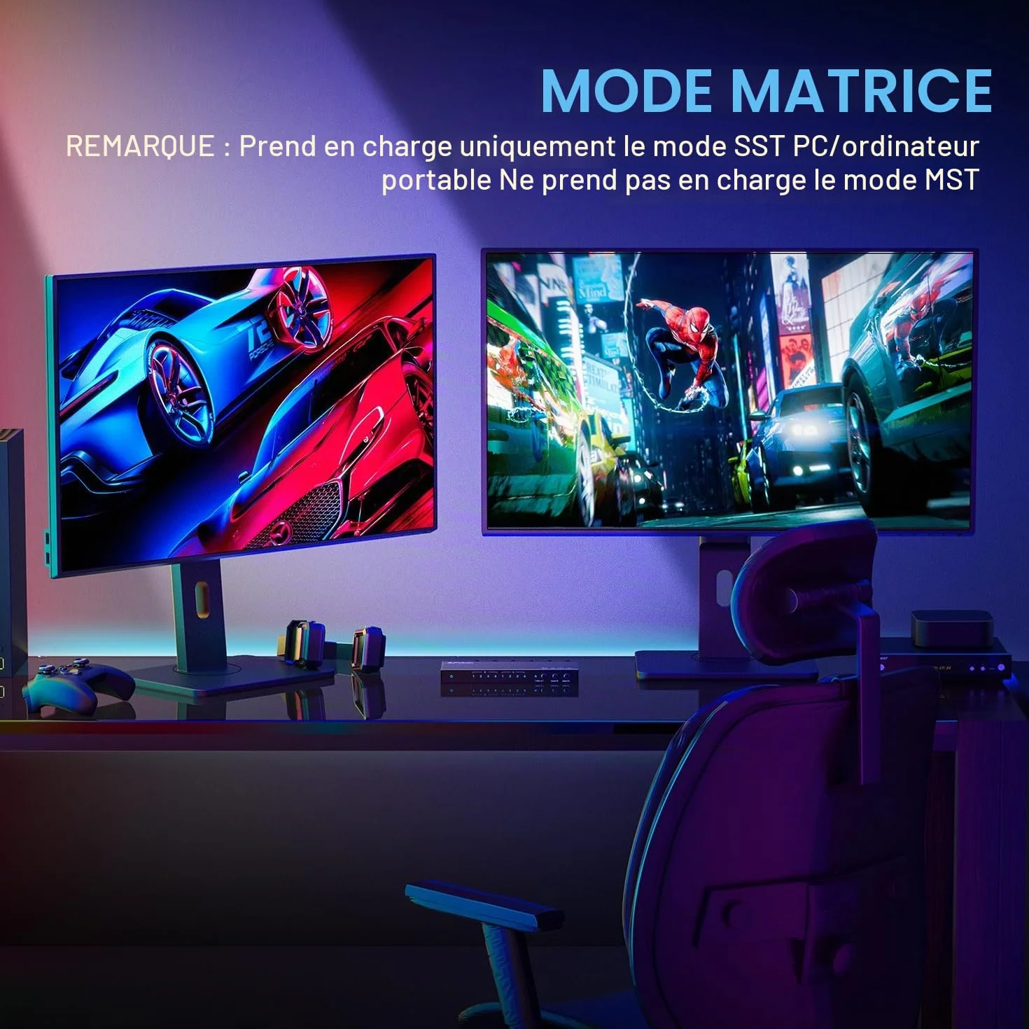 HDMI Matrix 4x2 4K 60Hz, PORTTA HDMI Switch Splitter 4 in 2 Out avec Toslink 3.5mm Audio Extractor, Arc, 16 EDID Modes, 4K Downscale, et IR Télécommande, SoutienHDMI 2.0b HDCP 2.3/2.2 HDR 3D CEC