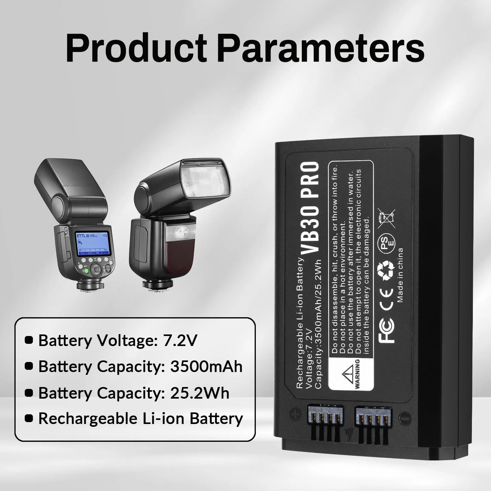 K KYUER 2-Pack VB30 PRO Batterie de Flash Supérieure pour Godox V1 Pro Series, V100 Series, V1 Series, V860III, AD100Pro, V850III, MF-R76 Series 2PCS Charge with Type-C 7.2V 3500mAh Flash Unit Battery