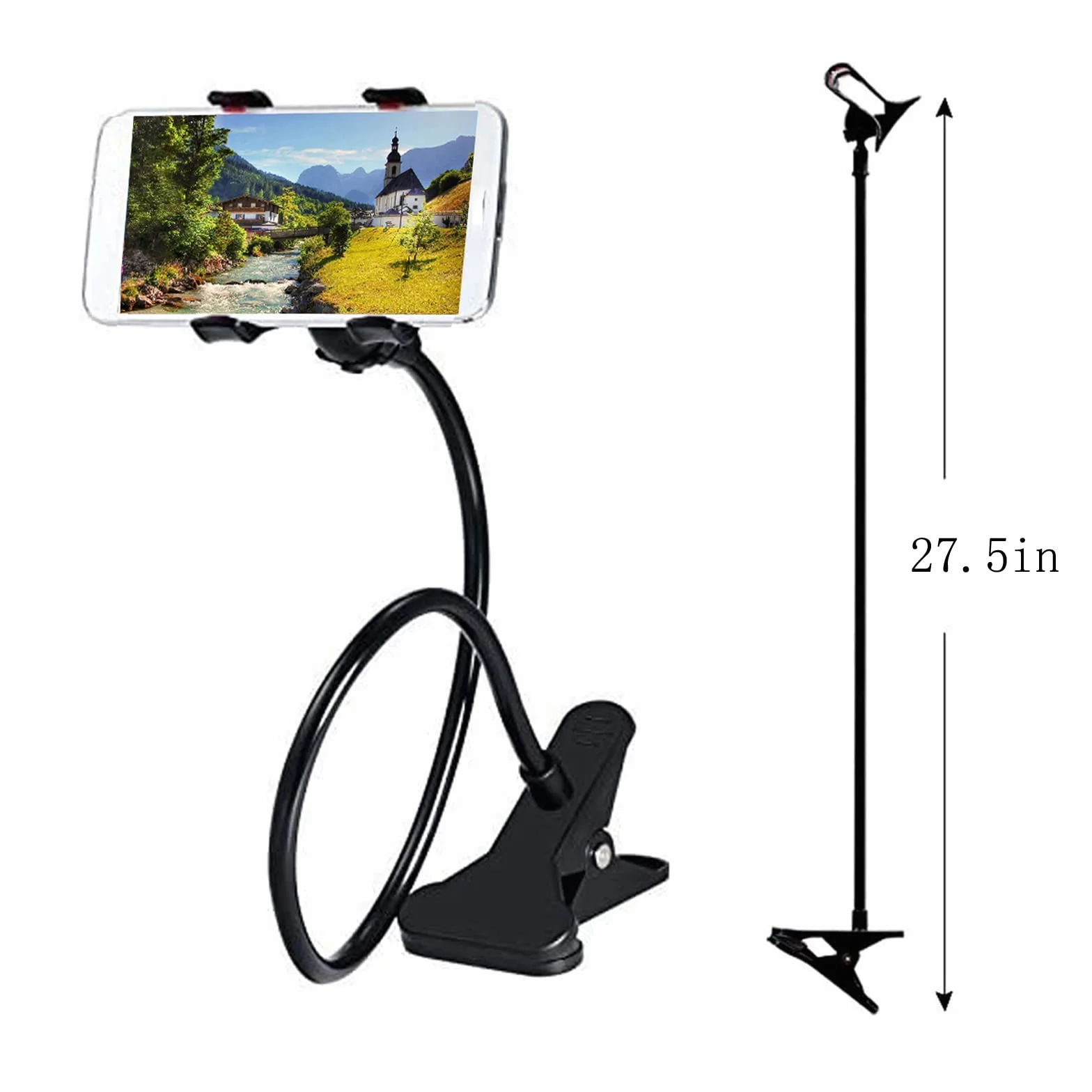 Support de téléphone à col de cygne flexible et long bras pour tous les téléphones portables – Support universel pour téléphone portable à clip pour chaise de bureau, lit, cuisine