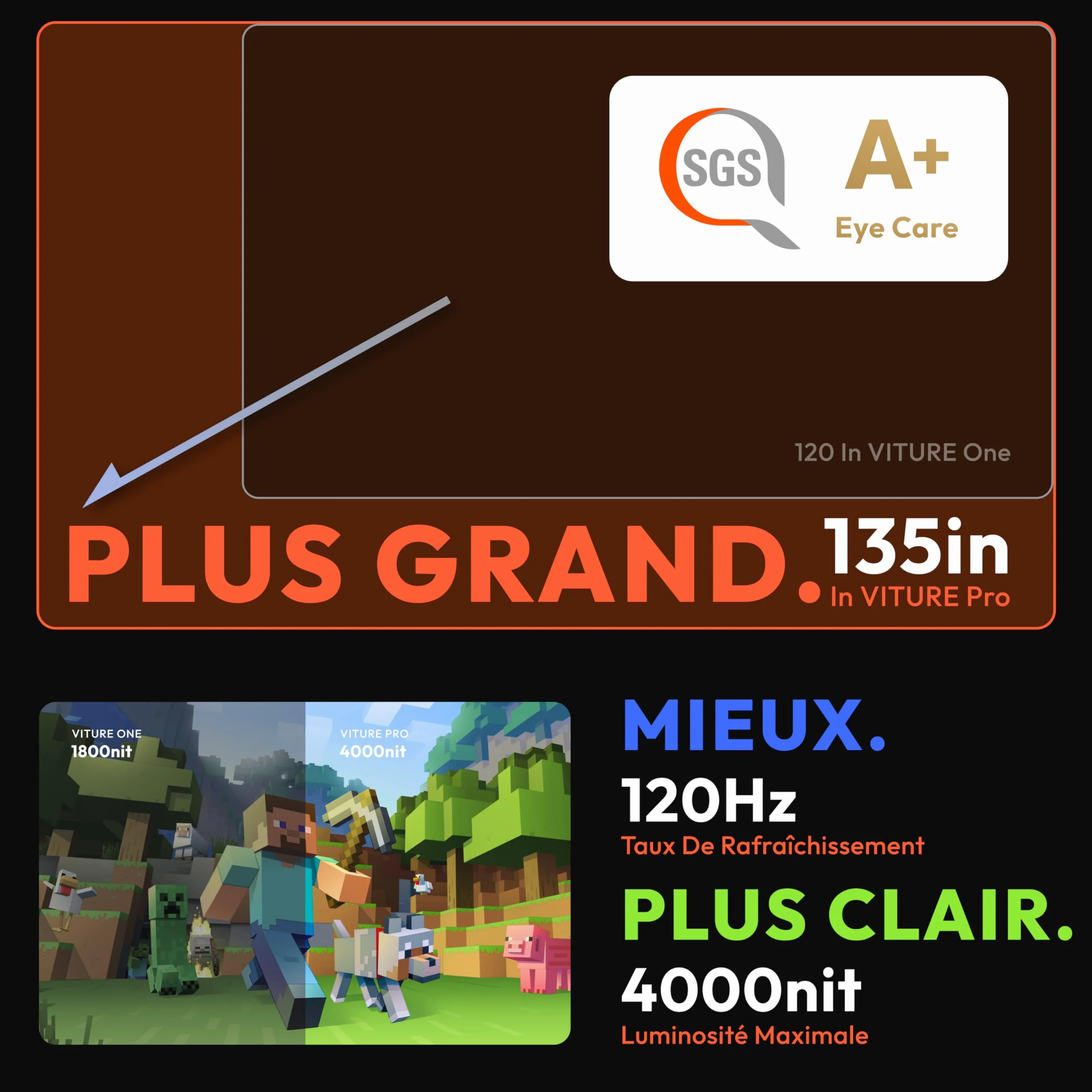 VITURE Lunettes AR Pro, écran 135” 120Hz, Audio Harman, Film électrochrome, Lunettes XR compatibles avec iPhone 17/16/15, Android, Mac, PC, Switch, Switch 2 - Occasion