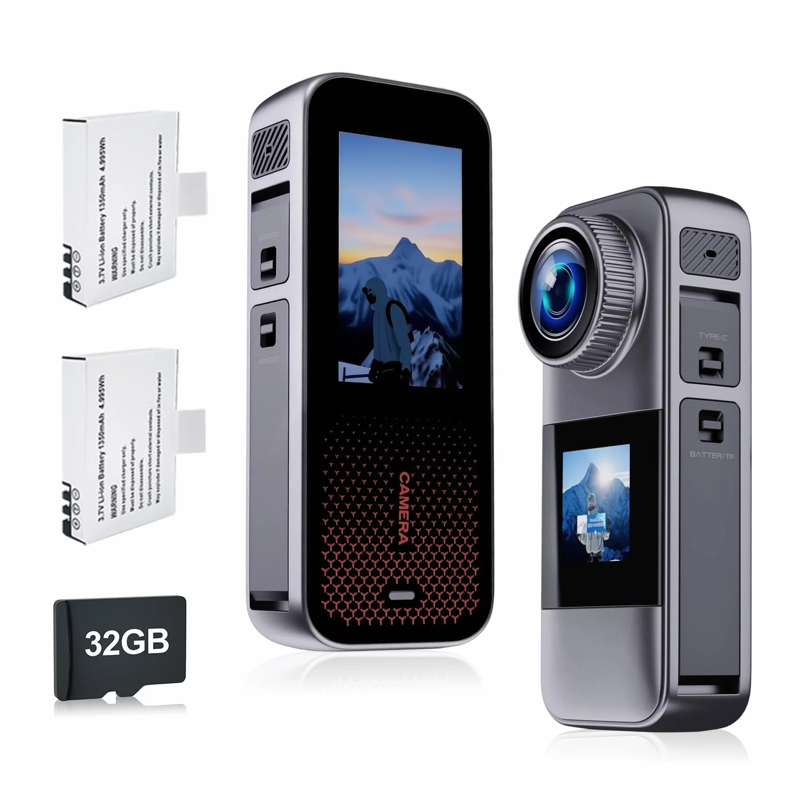Caméra Sport HD 1080p avec Carte Mémoire 32GB, 2 Piles 1350mAh et Accessoires