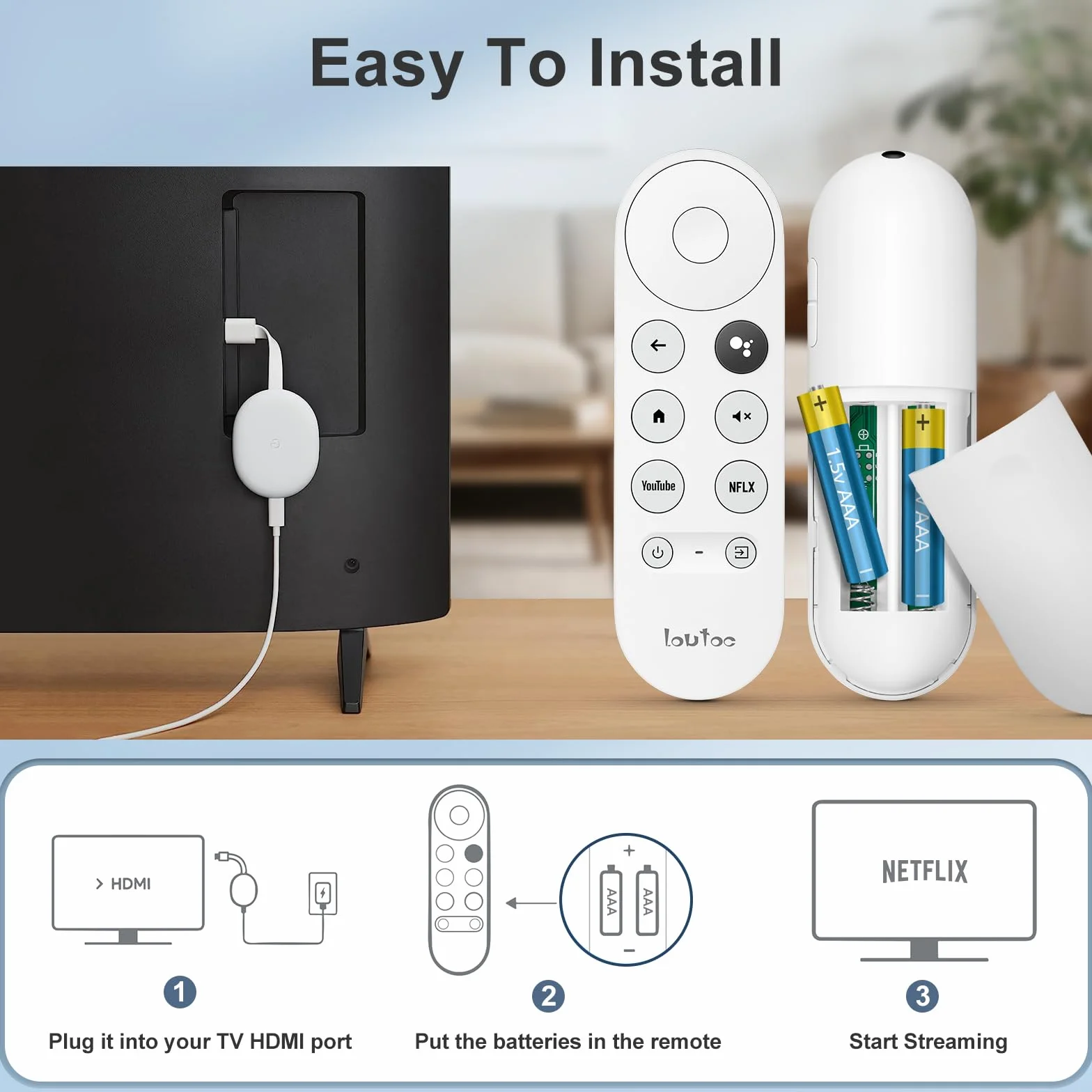 Télécommande-pour-Chromecast-Google-with-TV, Telecommande pour Snow Google-Chromecast-4K / HD/Streaming Stick & Google TV Streamer