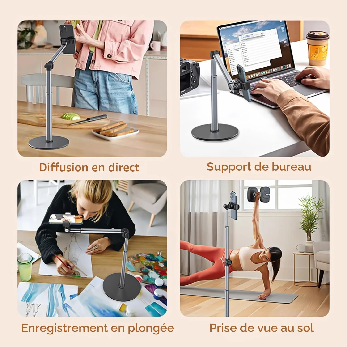 Support Téléphone Bras Articulé 30 CM Réglable Pliable pour iPhone, Diffusion en Direct, Enregistrement Vidéo