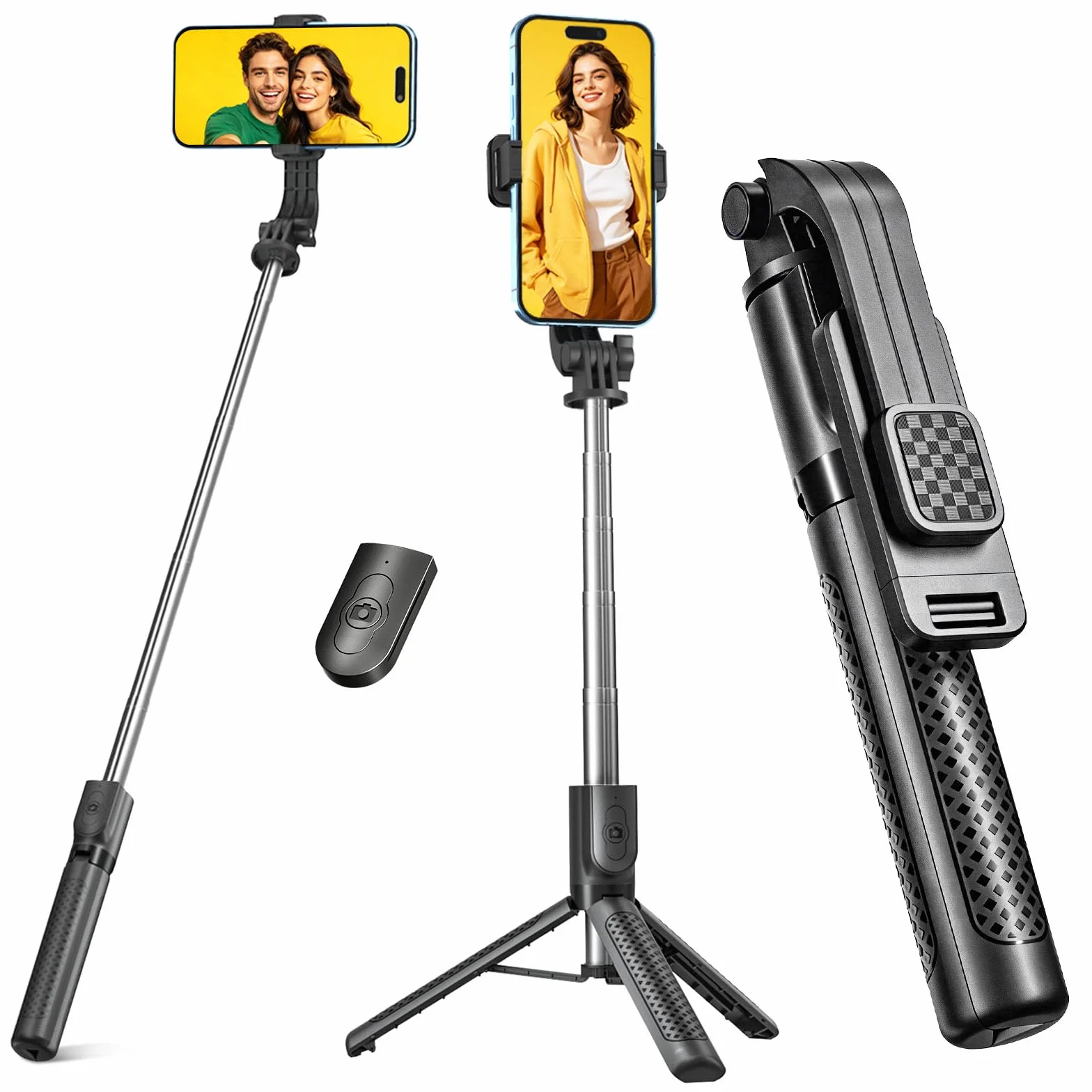 Perche à Selfie,Trépied Smartphone,125CM Extensible Selfie Stick Trépied de Téléphone avec télécommande détachable et trépied Stable,Compatible avec Samsung/iPhone/Huawei