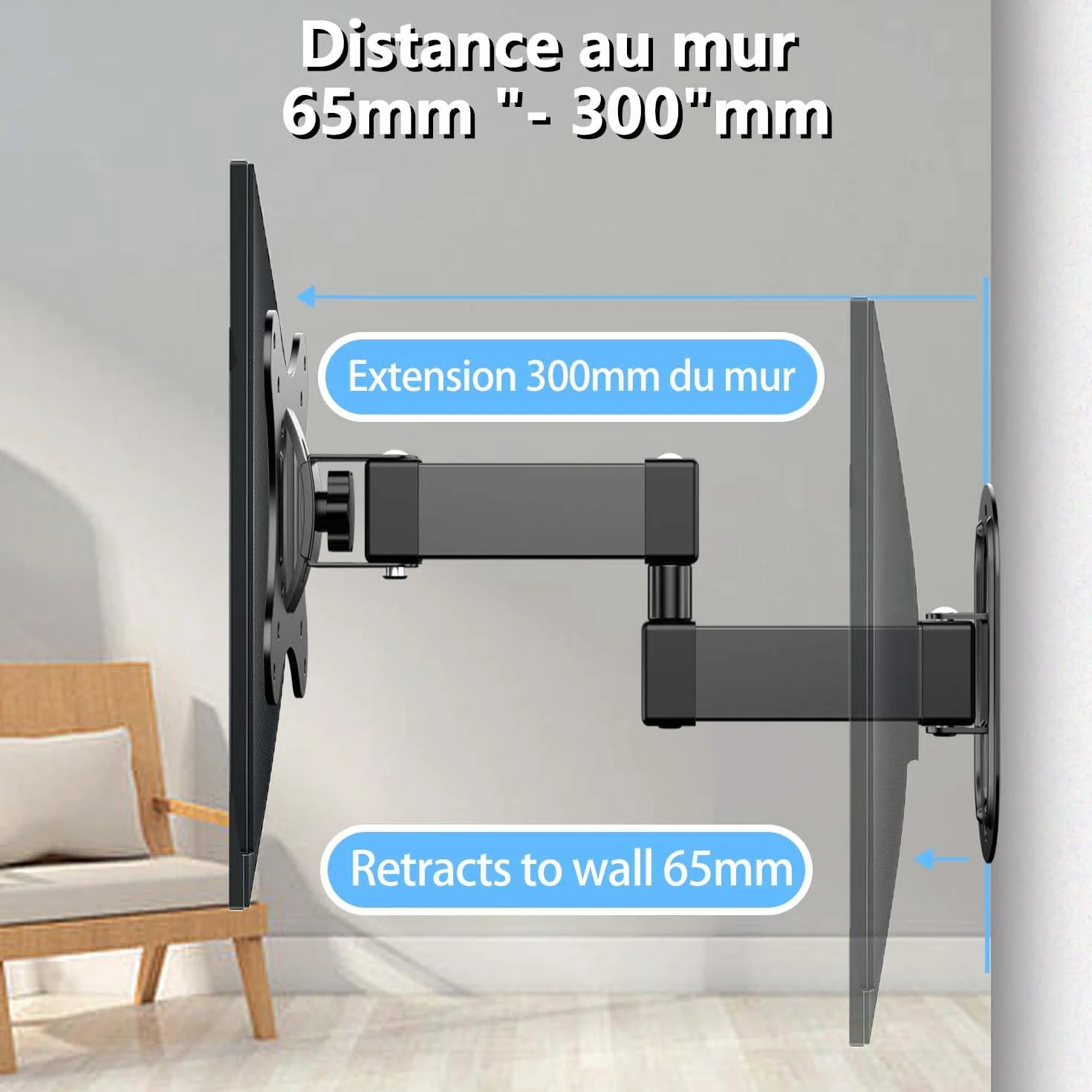 Support TV Mural 14 à 27 Pouces Ecran PC,Orientable et Inclinable,VESA 75x75mm / 100x100mm jusqu'à 10 kg,Universel 17 19 21 24 Pouces Support Mural TV,Support de Moniteur