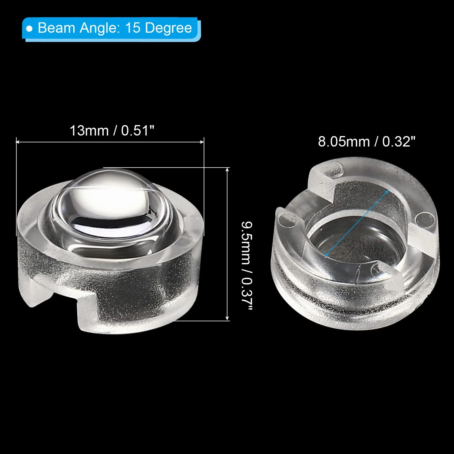 PATIKIL 13mm LED Convexe Lentille, 10 Paquet 15 Degré Faisceau Angle Acrylique LED Optique Convexe Condenseur Lentille pour 1W 3W LED Lampe Perles Infrarouges Caméras, Transparent