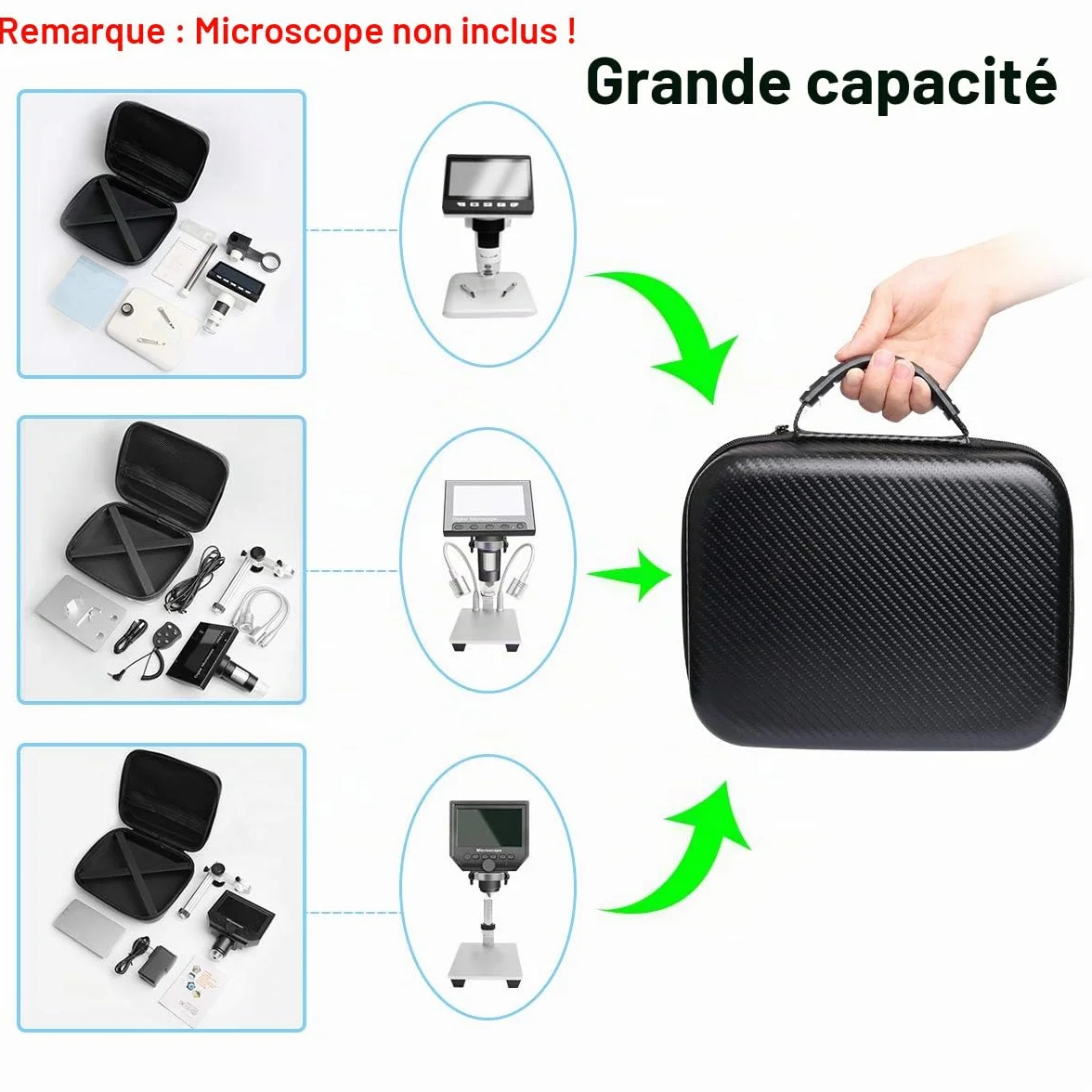 Originale Boîte de Transport pour Microscope Numérique LCD, Ultra Grande Taille Sac de Rangement pour USB/Wifi/Écran Ordinateur Portable Microscope Caméra Endoscope Loupe Microscope de poche