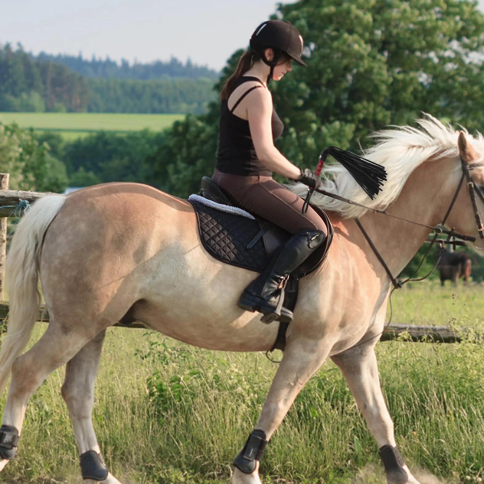 Fouet De Cheval en Cuir Frangé pour Sports d'Équitation