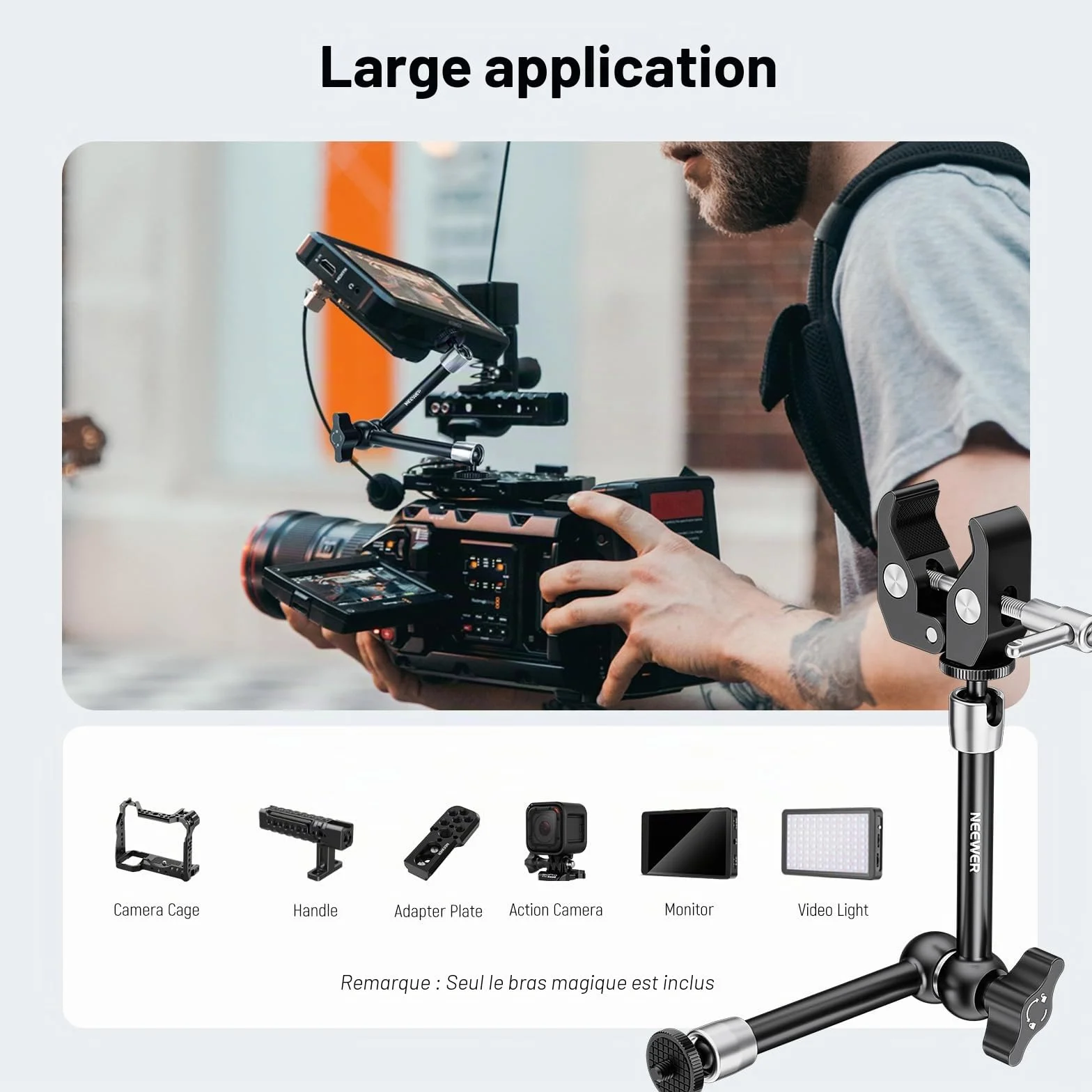 NEEWER Bras Magique Réglable 25cm/9,8" avec Super Pince, Filetages 1/4" & 3/8", Vis 1/4" pour Flash/Éclairage LED/Micro/Moniteur, Compatible avec SmallRig, Charge Maximale: 2kg, ST25C