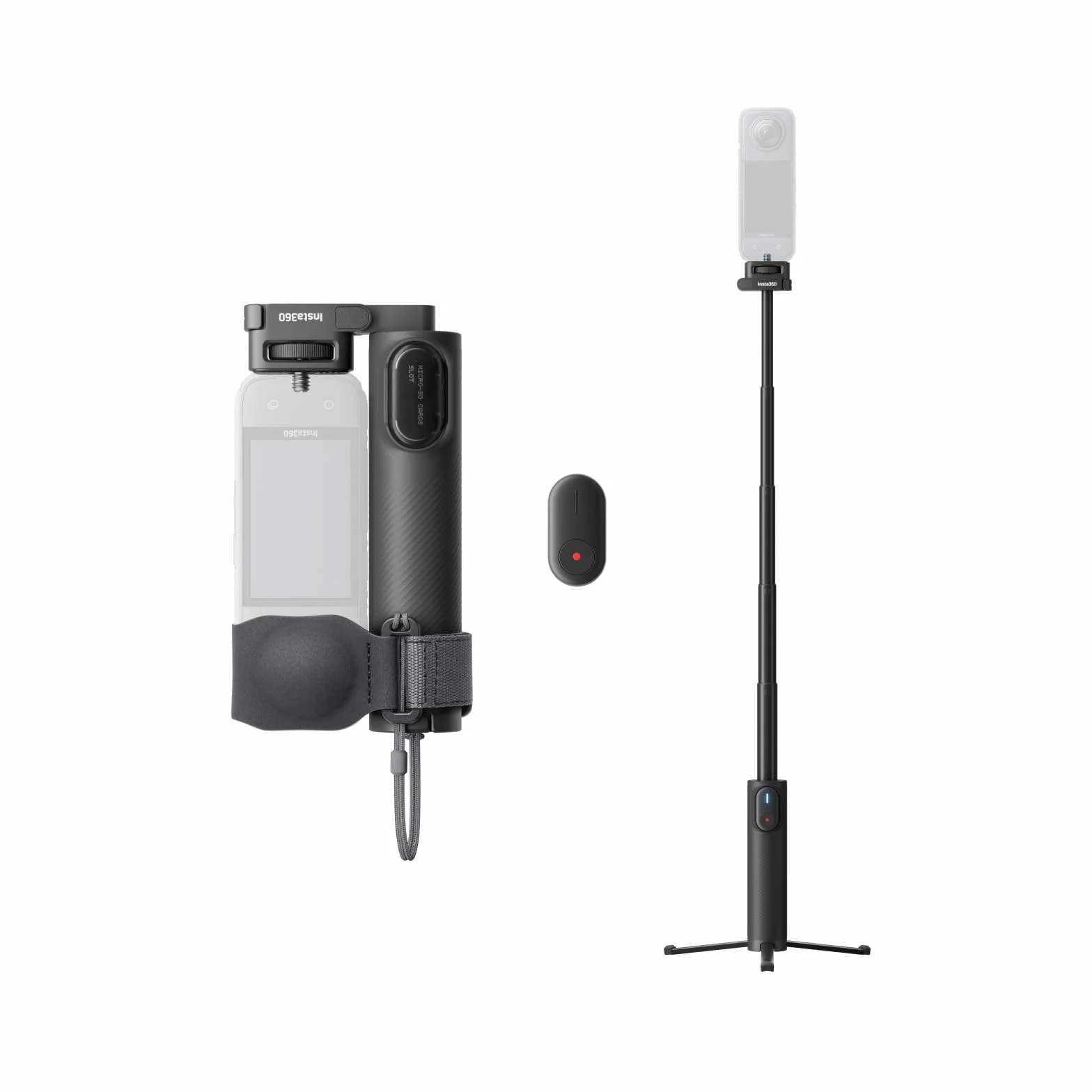 Insta360 Kit télécommande et Perche à Selfie Rabattable 2-en-1, Perche Invisible et Mini télécommande, Compatible camérasX5, X4, X3 (Fixation 1/4").