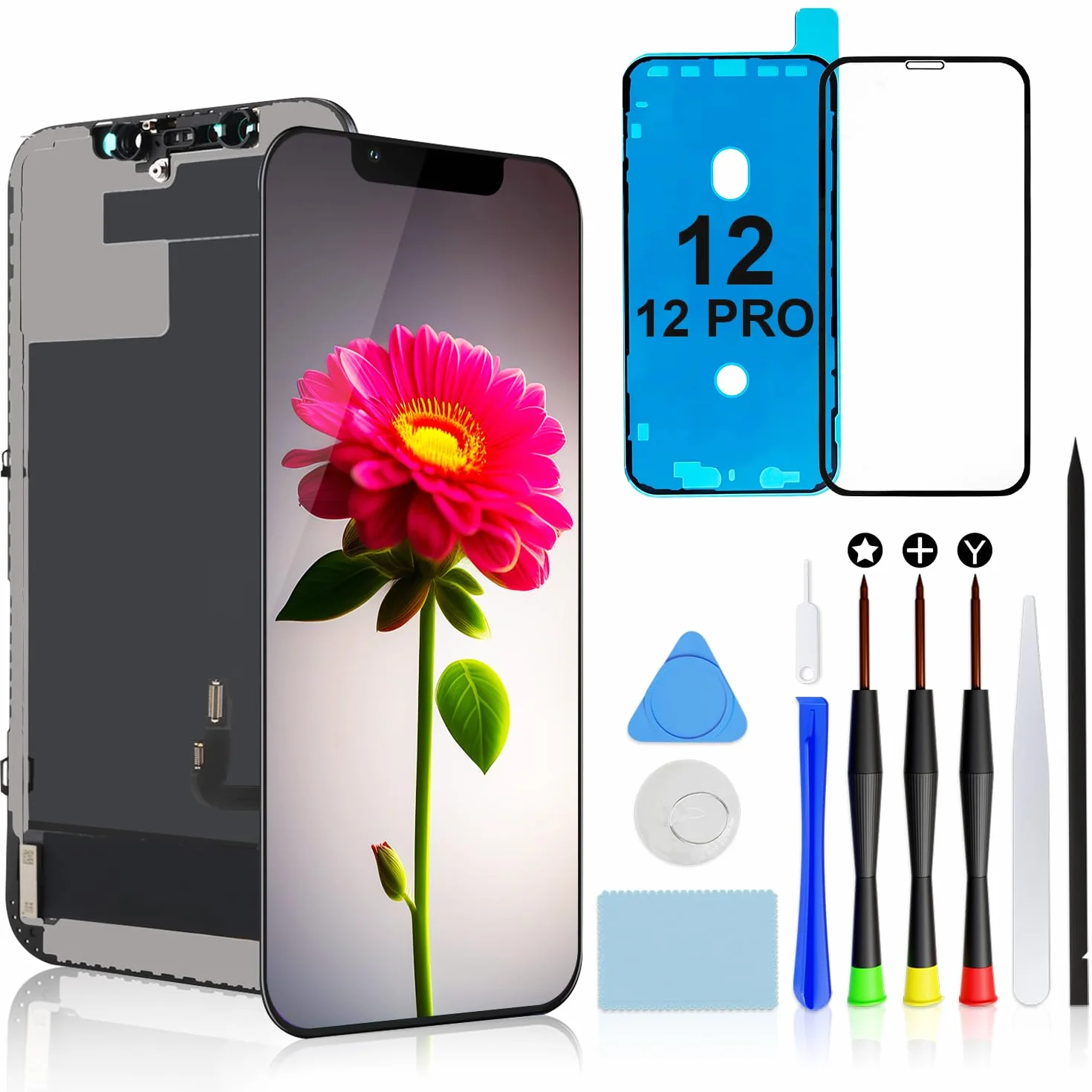 Brinonac Écran pour iPhone 12/12 Pro, 6,1" LCD Retina Full HD Tactile Digitizer Remplacement Assemblage avec Outils de Réparation